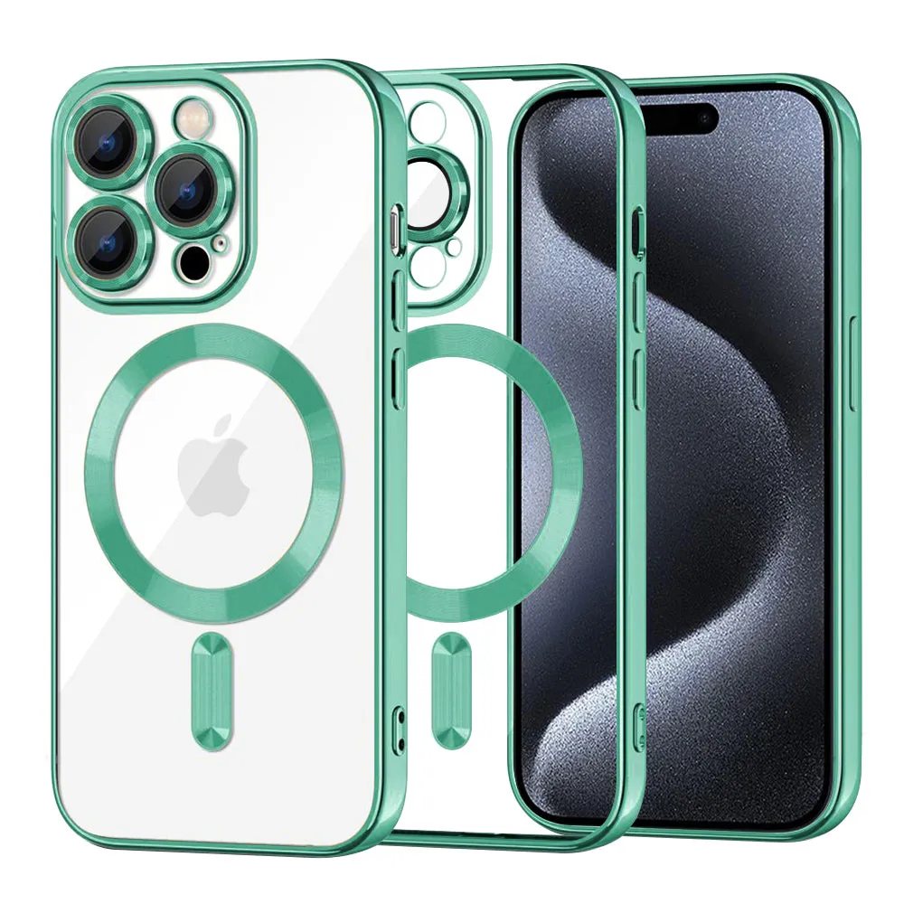 Custodia MagSafe per Apple iPhone 15 Pro, Techsuit, Luxury Crystal, Verde Chiaro - immagine 1
