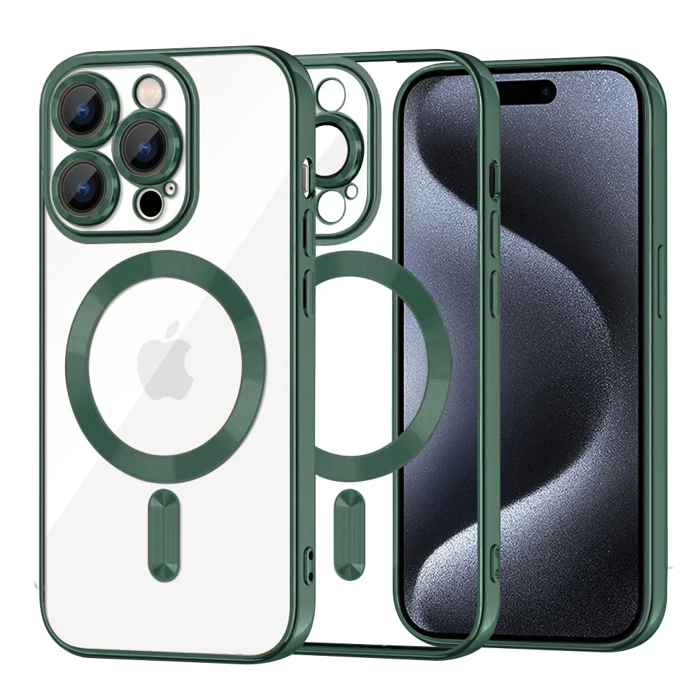 Custodia MagSafe per Apple iPhone 15 Pro, Techsuit, Luxury Crystal, Verde Scuro - immagine 1