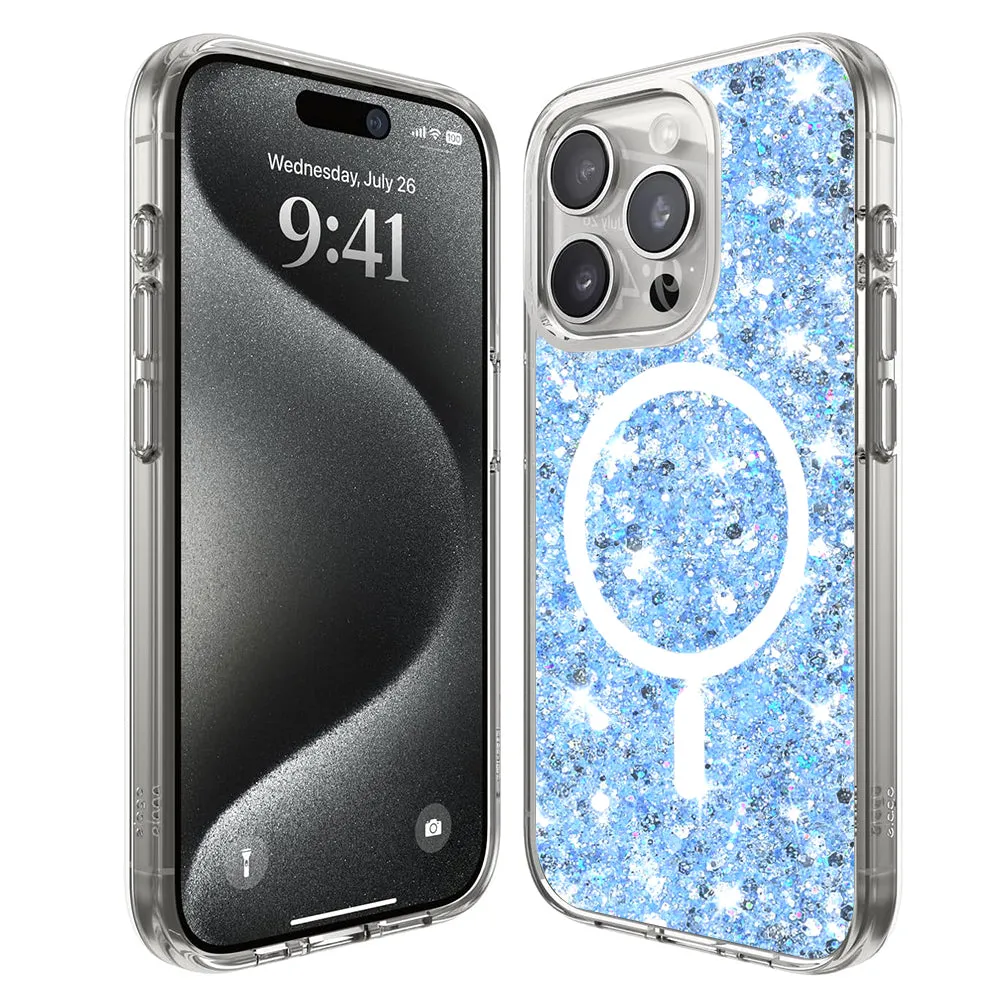 Custodia MagSafe per Apple iPhone 15 Pro, Techsuit, Sparkly Glitter, Blu - immagine 1