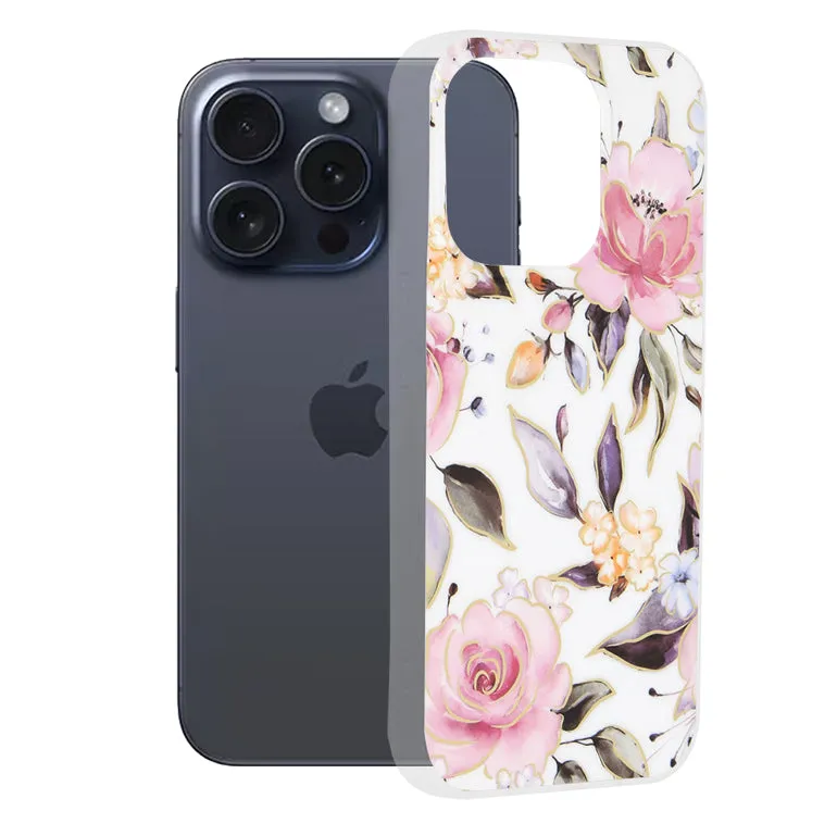 Custodia per Apple iPhone 15 Pro, Techsuit, Marble, Bianca - immagine 1