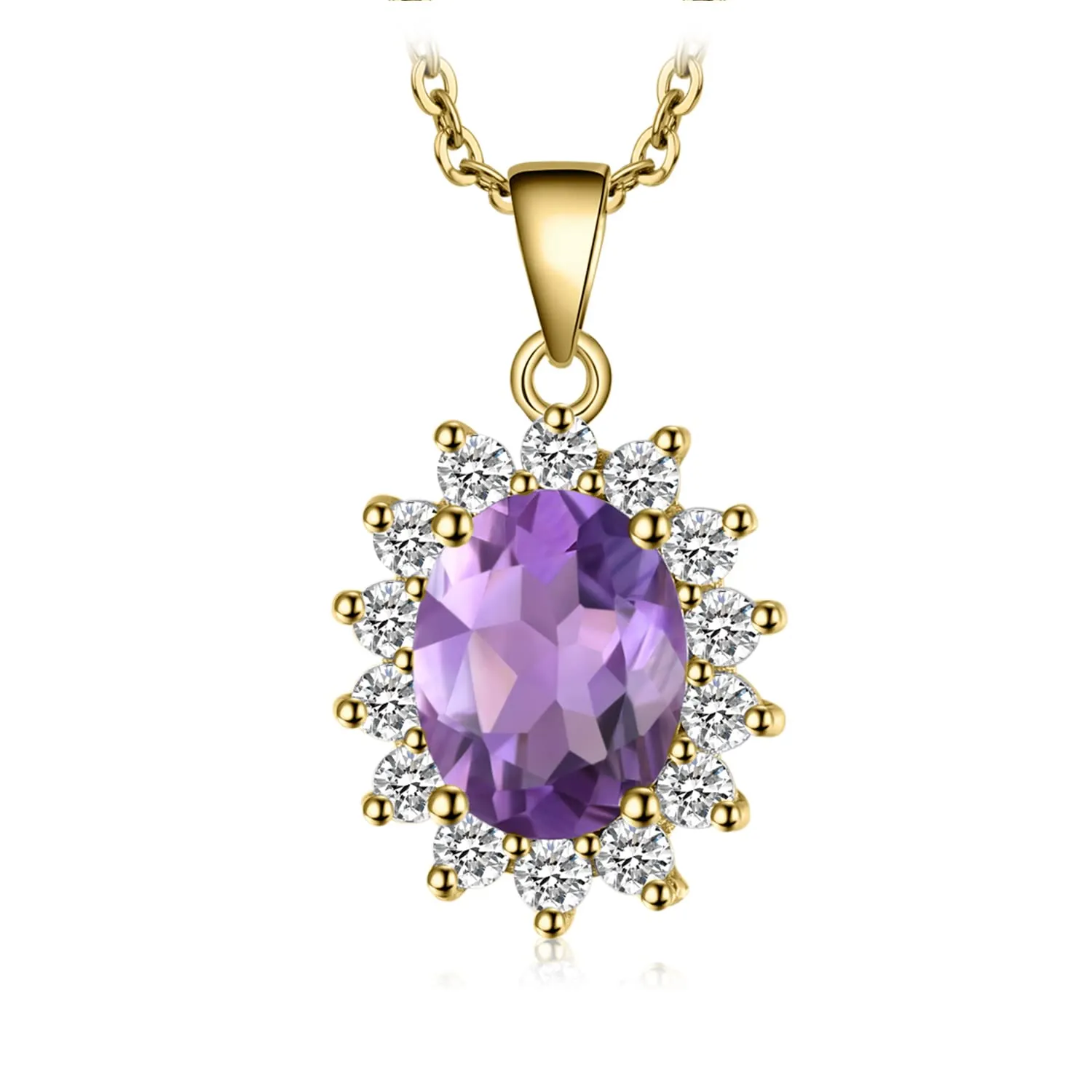 JewelryPalace 1.8ct Collana Donna Kate Middleton Argento 925 con Naturale Ametista Viola, Princess Diana William Collana Ciondolo Pietra Ovale con Catena 45cm, Collane Pendenti Oro Set Gioielli Donna - immagine 1