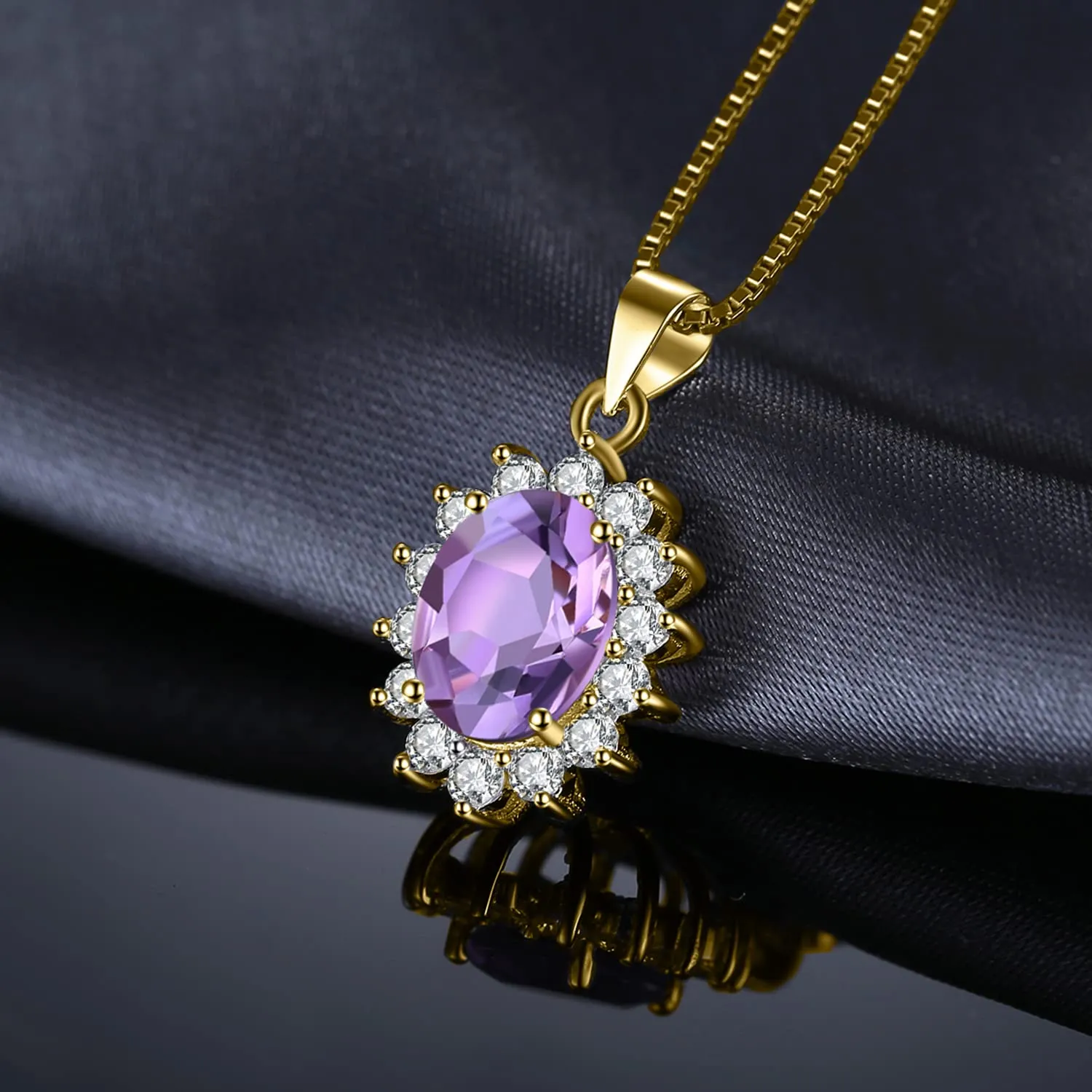 JewelryPalace 1.8ct Collana Donna Kate Middleton Argento 925 con Naturale Ametista Viola, Princess Diana William Collana Ciondolo Pietra Ovale con Catena 45cm, Collane Pendenti Oro Set Gioielli Donna - immagine 3