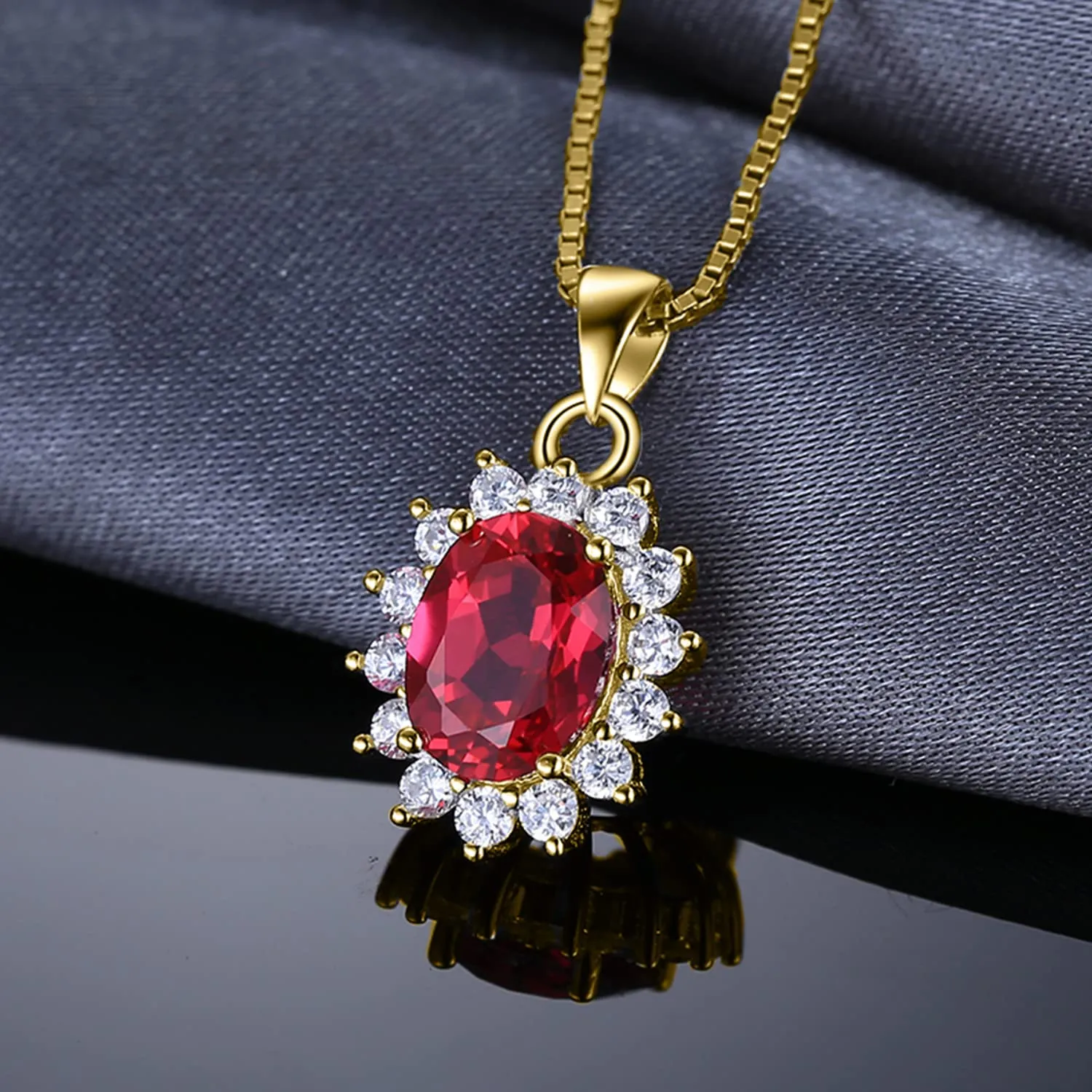 JewelryPalace 3.2ct Collana Donna Kate Middleton Argento 925 con Creato Rubino Rosso, Princess Diana William Collana Ciondolo Pietra Ovale con Catena 45cm, Collane Pendenti in Oro Set Gioielli Donna - immagine 2