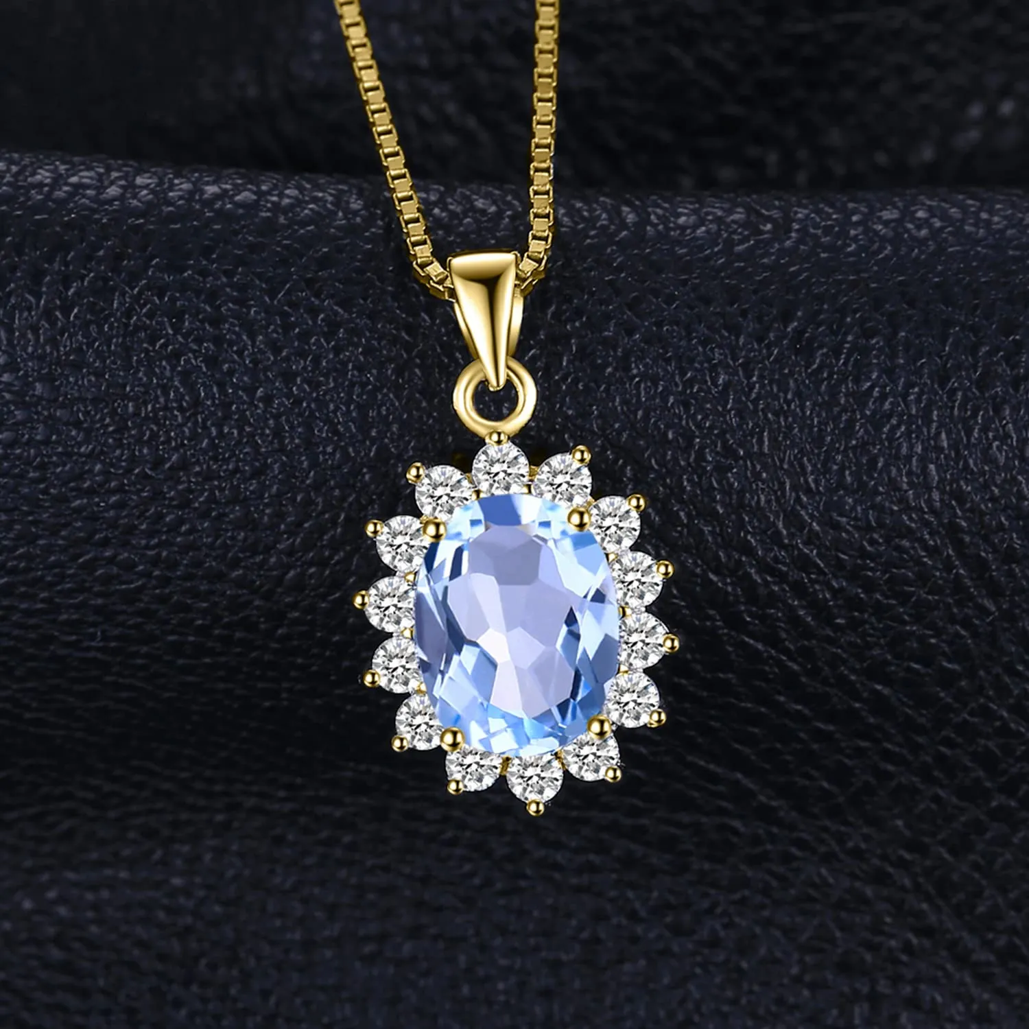 JewelryPalace 2.4ct Collana Donna Kate Middleton Argento 925 con Naturale Topazio Azzurro, Princess Diana William Collana Ciondolo Pietra Ovale con Catena 45cm, Collane Pendenti Oro Set Gioielli Donna - immagine 2