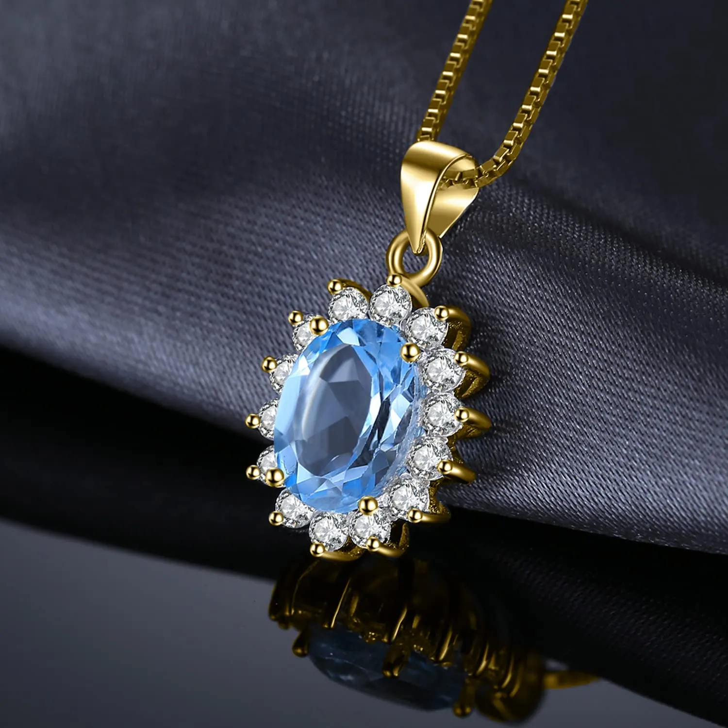 JewelryPalace 2.4ct Collana Donna Kate Middleton Argento 925 con Naturale Topazio Azzurro, Princess Diana William Collana Ciondolo Pietra Ovale con Catena 45cm, Collane Pendenti Oro Set Gioielli Donna - immagine 3