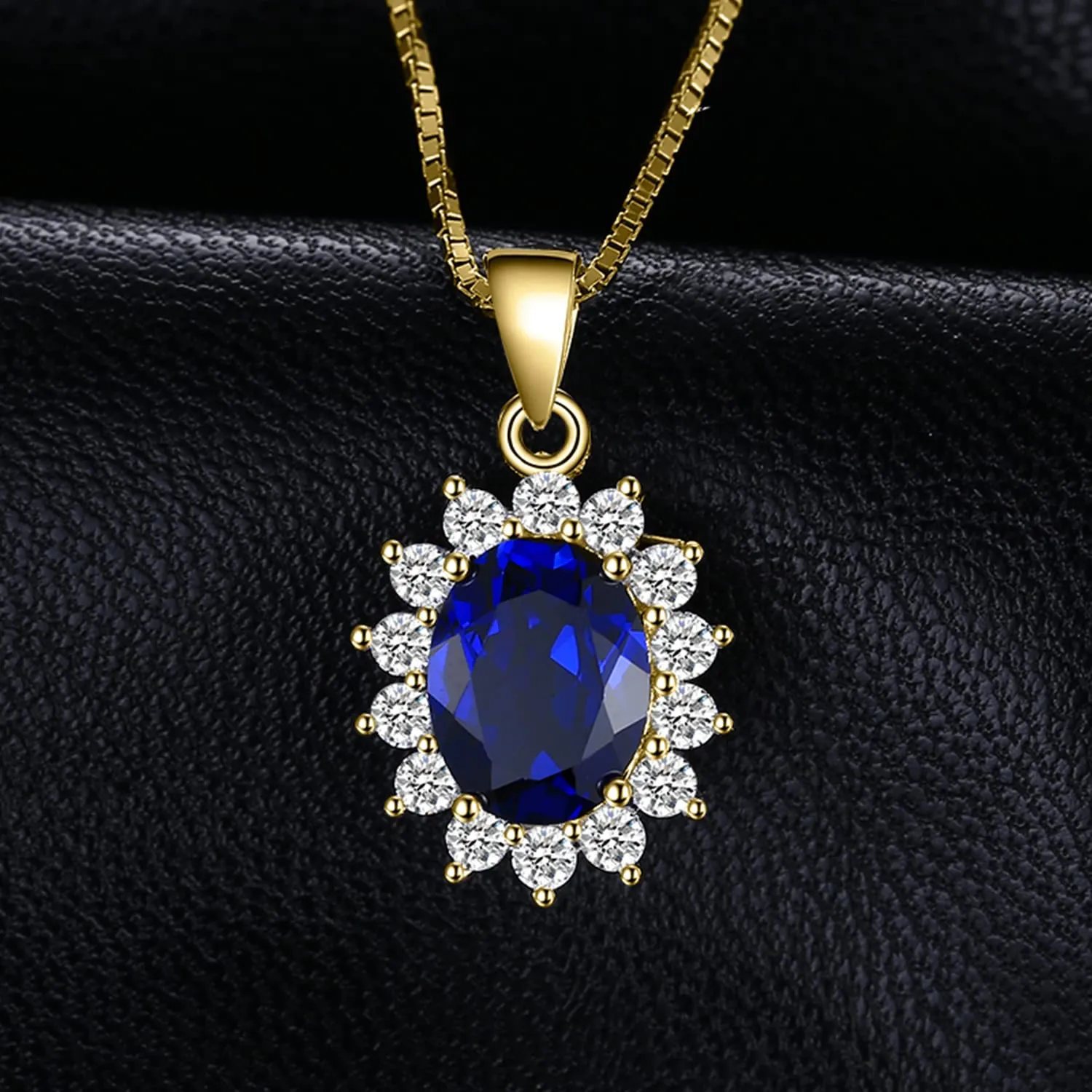 JewelryPalace 3.2ct Collana Donna Kate Middleton Argento 925 con Creato Zaffiro Blu, Princess Diana William Collana Ciondolo Pietra Ovale con Catena 45cm, Collane Pendenti in Oro Set Gioielli Donna - immagine 2