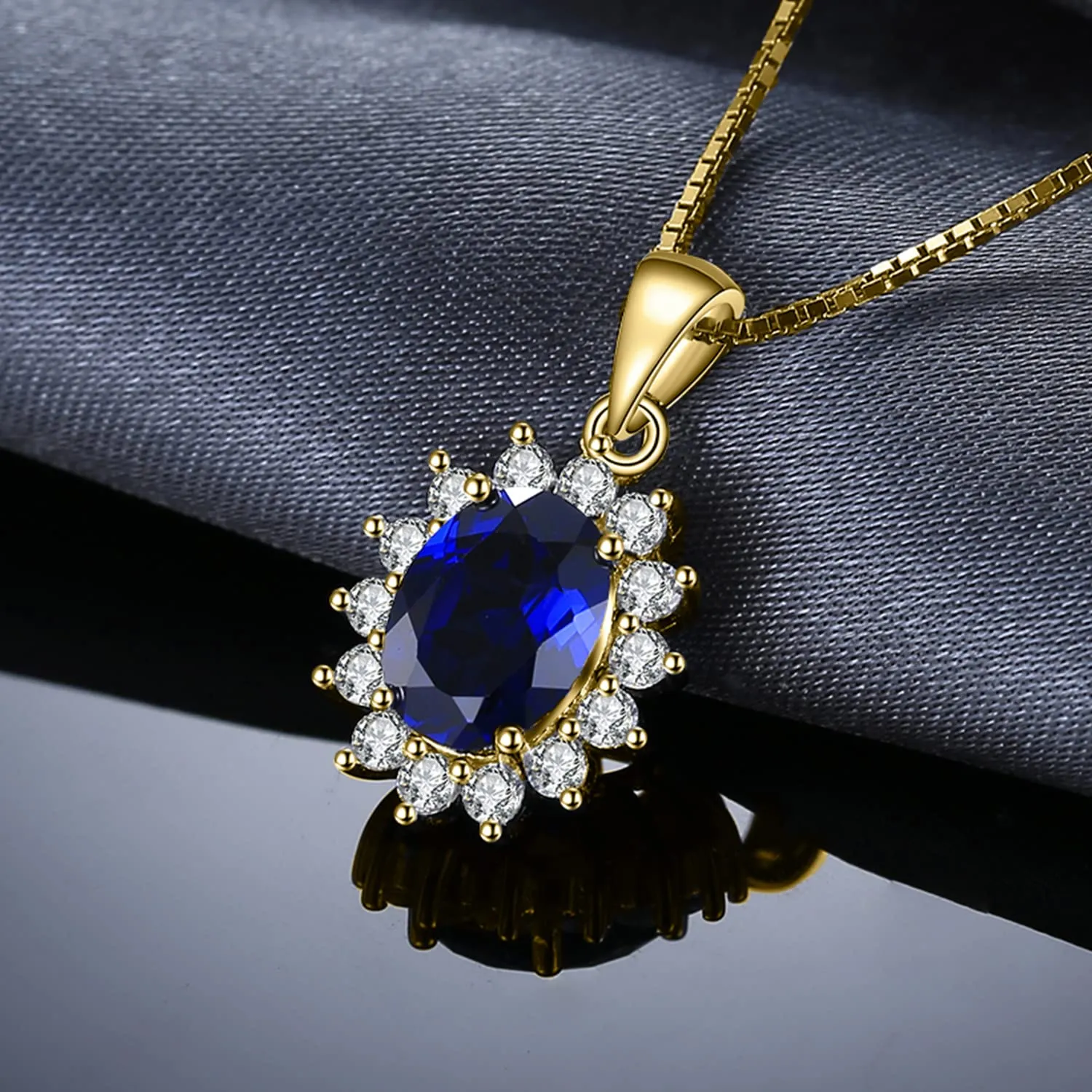 JewelryPalace 3.2ct Collana Donna Kate Middleton Argento 925 con Creato Zaffiro Blu, Princess Diana William Collana Ciondolo Pietra Ovale con Catena 45cm, Collane Pendenti in Oro Set Gioielli Donna - immagine 3