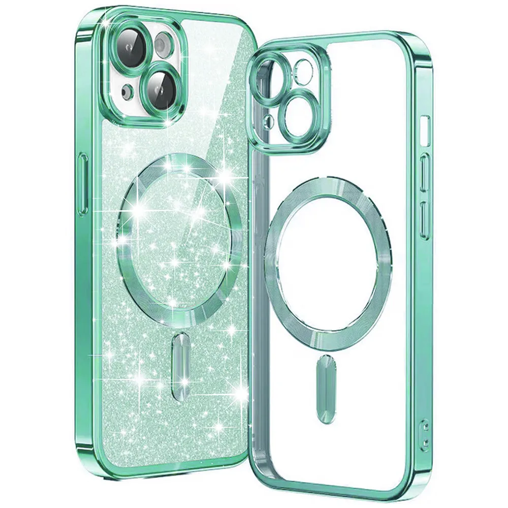 Custodia MagSafe per Apple iPhone 15 Plus, Techsuit, Luxury Glitter, Verde Chiaro - immagine 1
