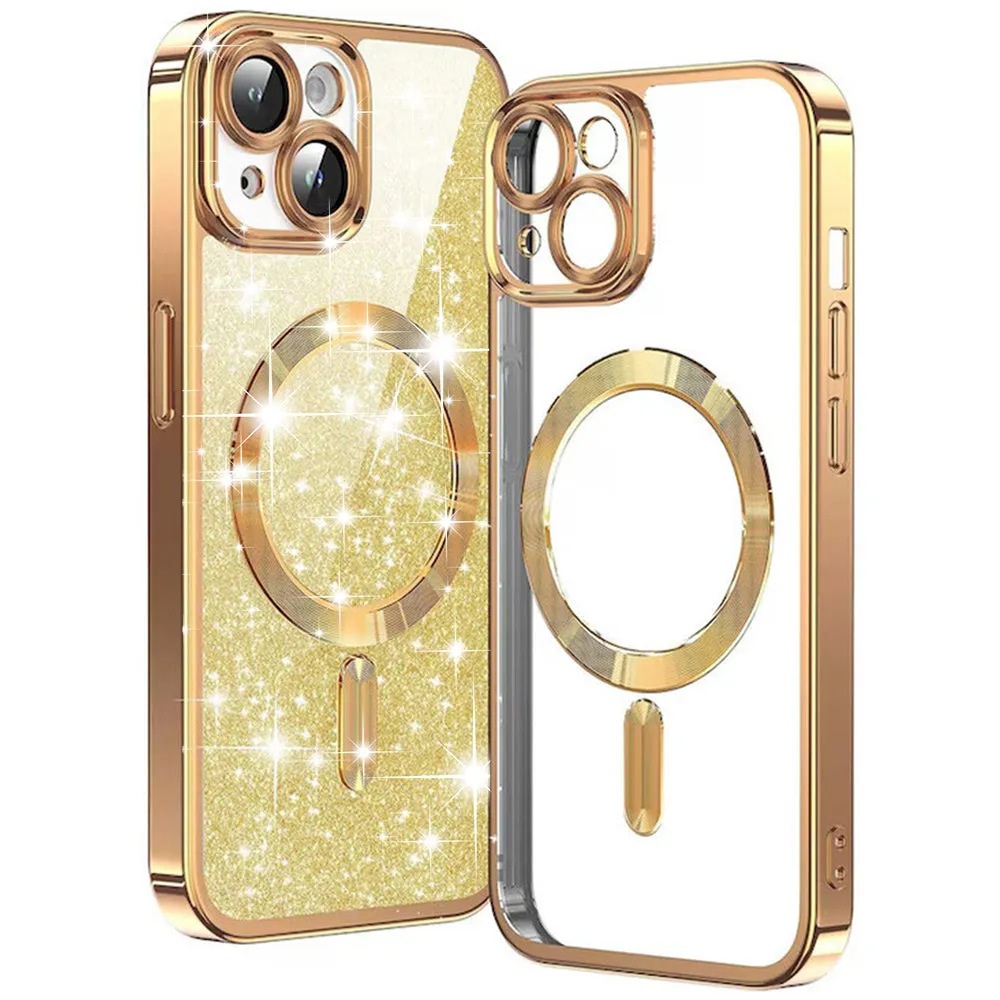 Custodia MagSafe per Apple iPhone 15 Plus, Techsuit, Luxury Glitter, Dorata - immagine 1