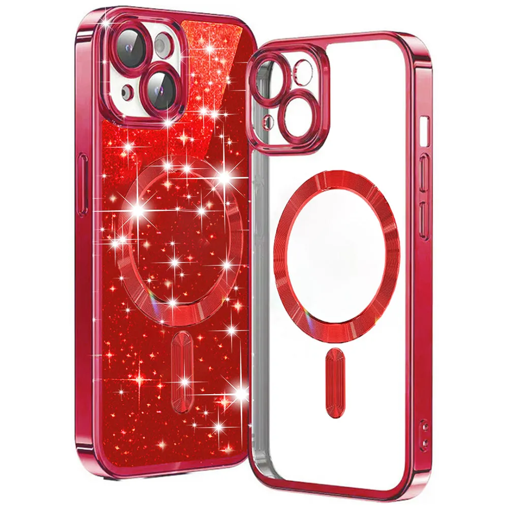 Custodia MagSafe per Apple iPhone 15 Plus, Techsuit, Luxury Glitter, Rossa - immagine 1