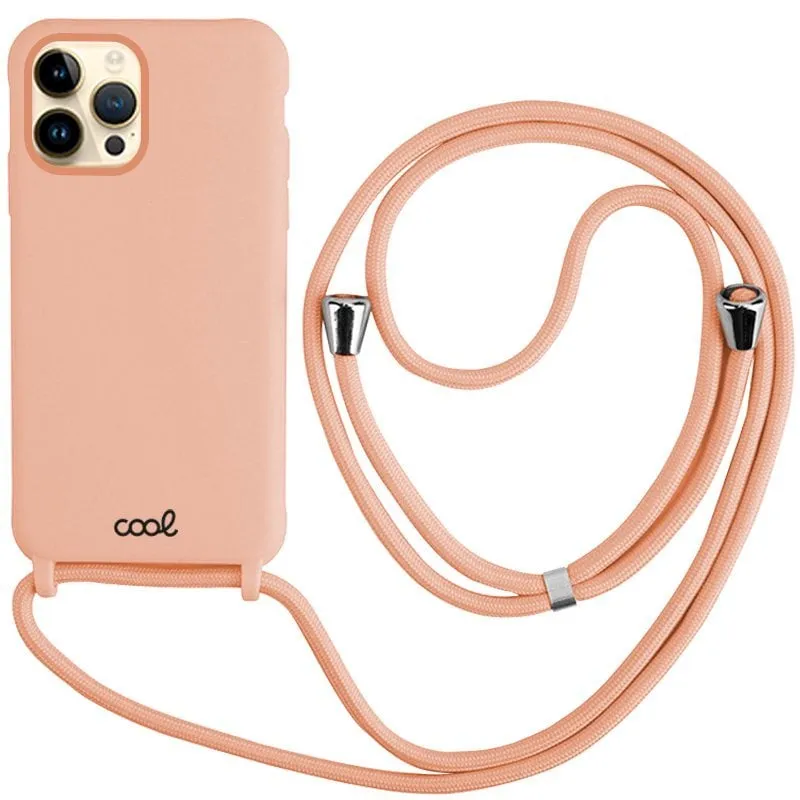 Custodia con cordoncino semplice rosa freddo per iPhone 14 Pro Max - immagine 1