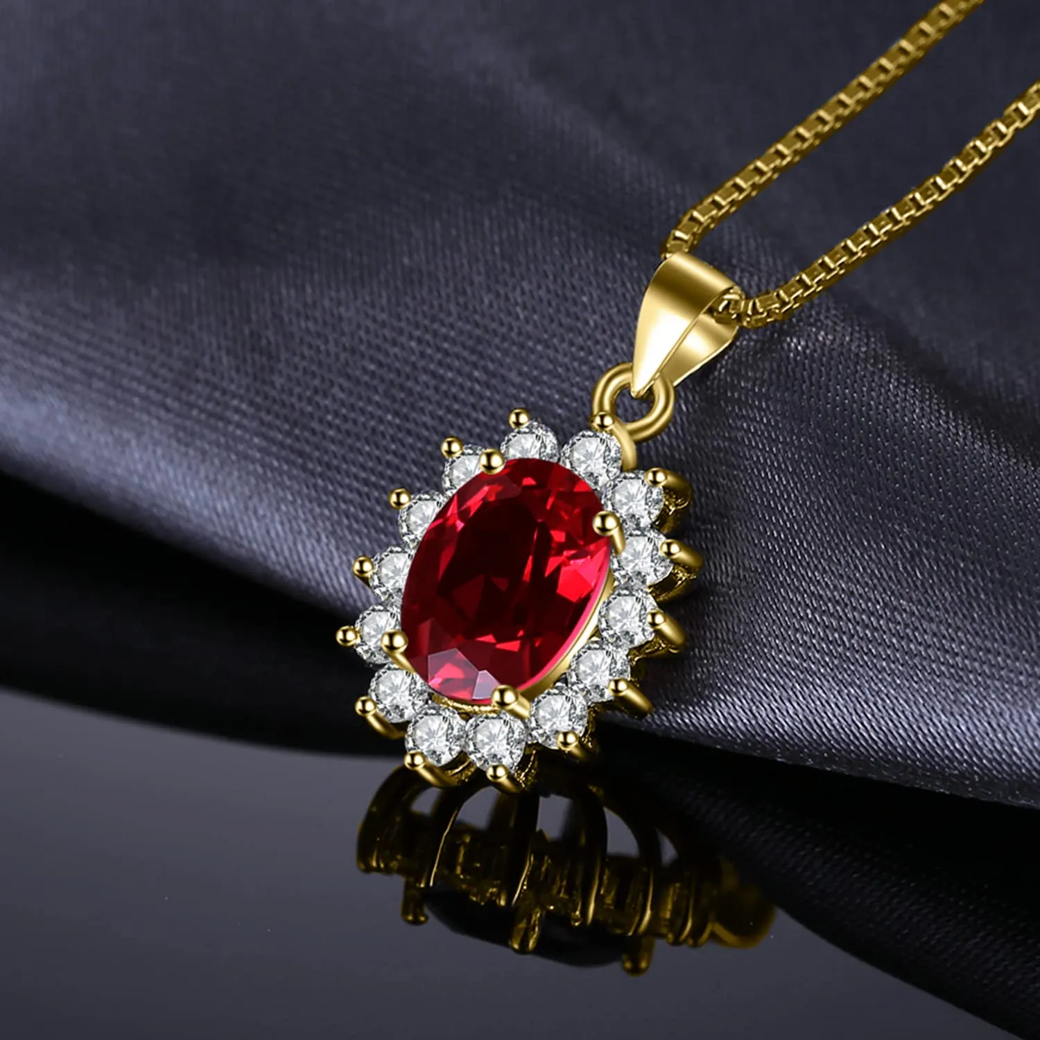 JewelryPalace 2.5ct Collana Donna Kate Middleton Argento 925 con Naturale Granato Rosso, Princess Diana William Collana Ciondolo Pietra Ovale con Catena 45cm, Collane Pendenti Oro Set Gioielli Donna - immagine 3