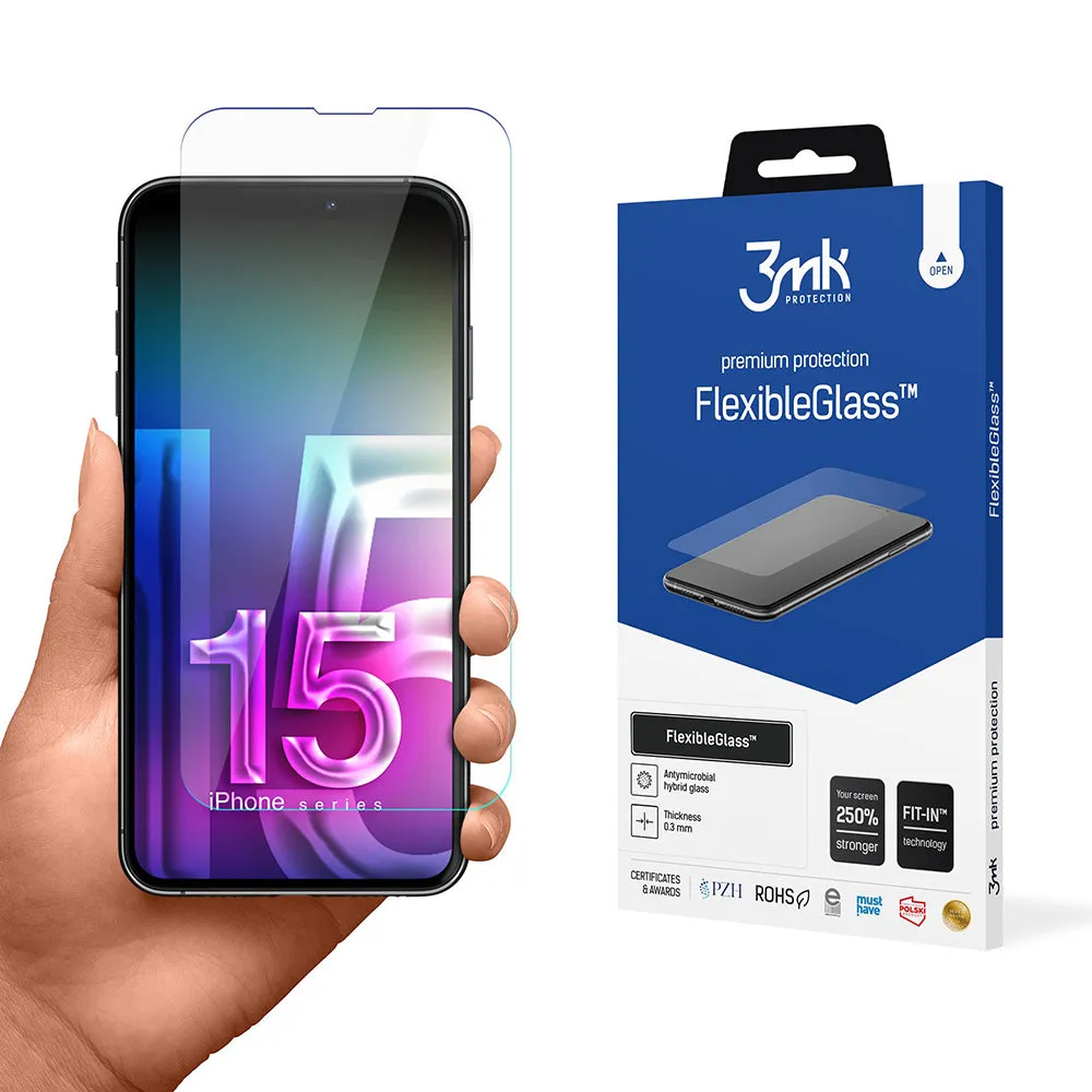 Pellicola protettiva per schermo 3MK FlexibleGlass per Apple iPhone 15, Vetro Flessibile, Full Glue - immagine 1