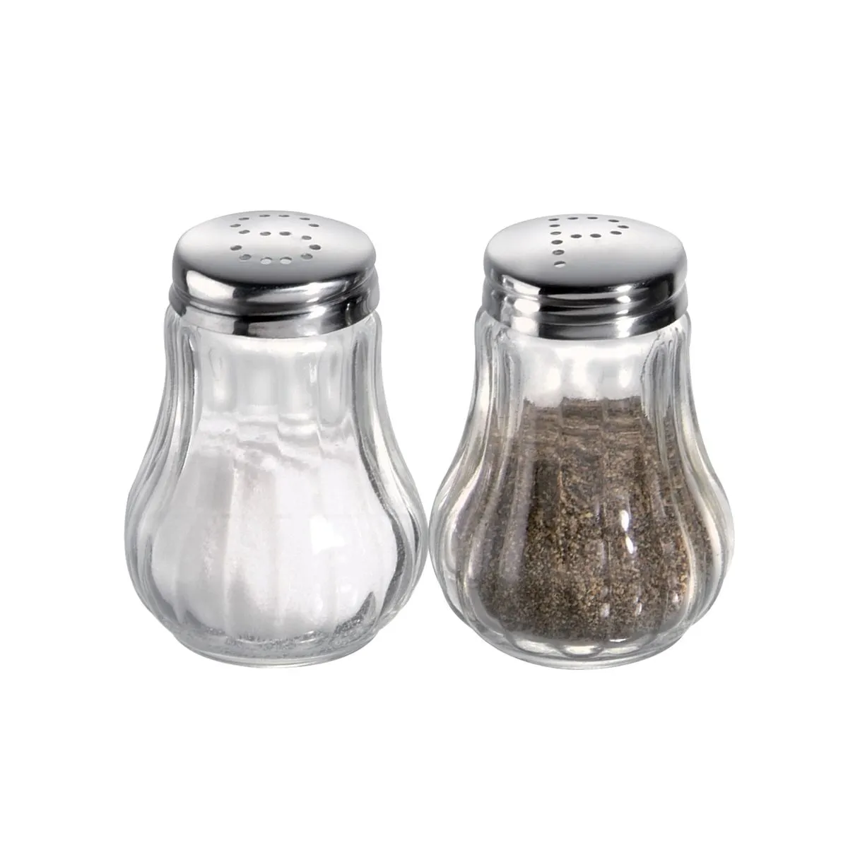 APS Saliera/pepiera scanalata; 5x6.5 cm (ØxH); argento/trasparente - immagine 1