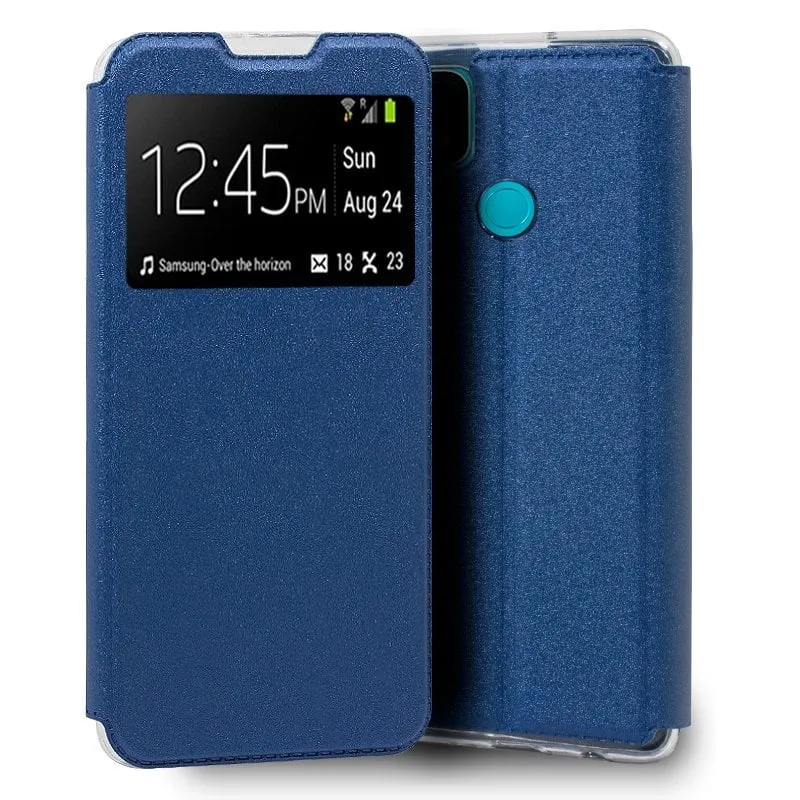 Fantastica custodia Flip Cover blu tinta unita per Oppo A15 / A15s - immagine 1