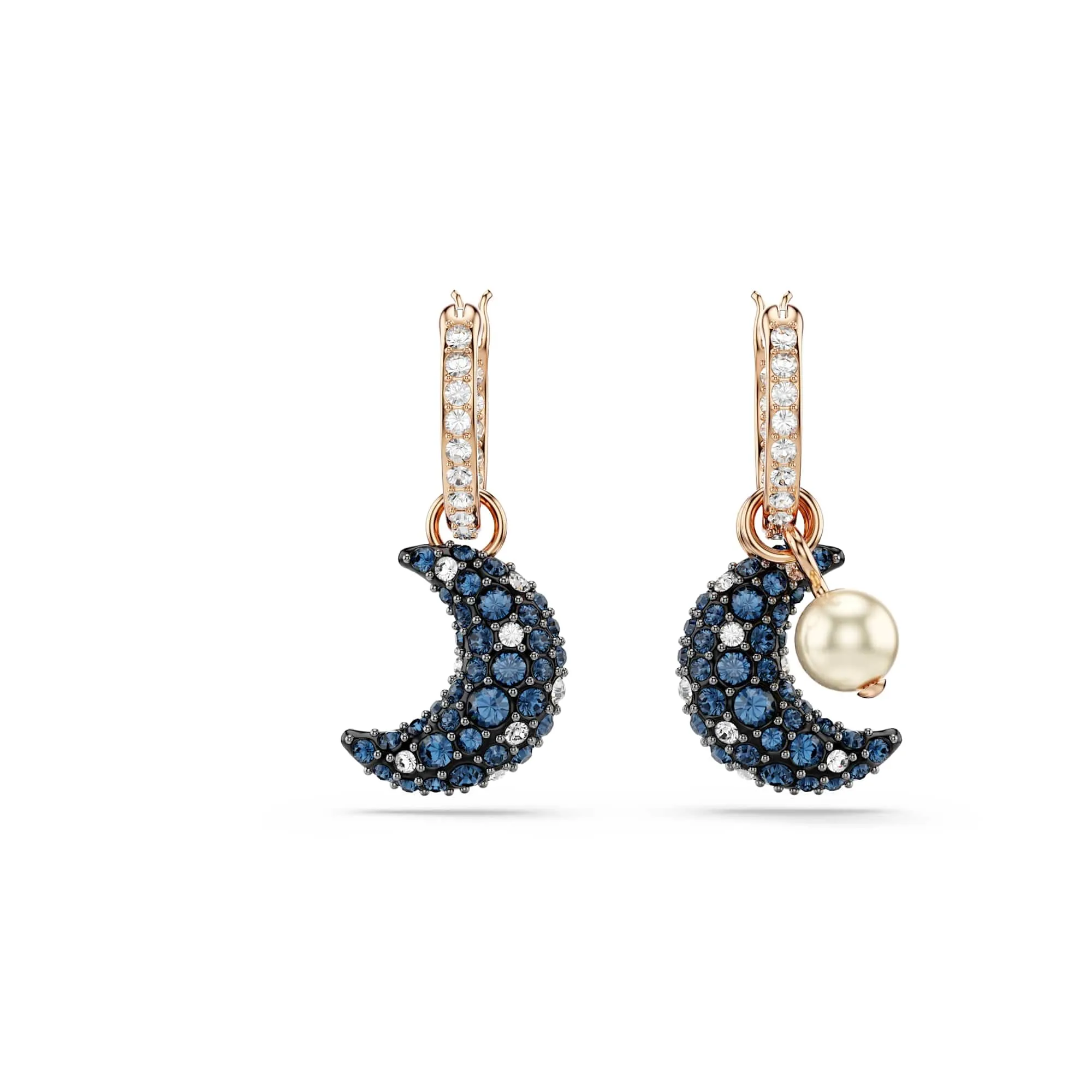 Swarovski Orecchini pendenti Luna, Crystal Pearl, Design asimmetrico, Luna, Multicolore, Placcato color oro rosa - immagine 2