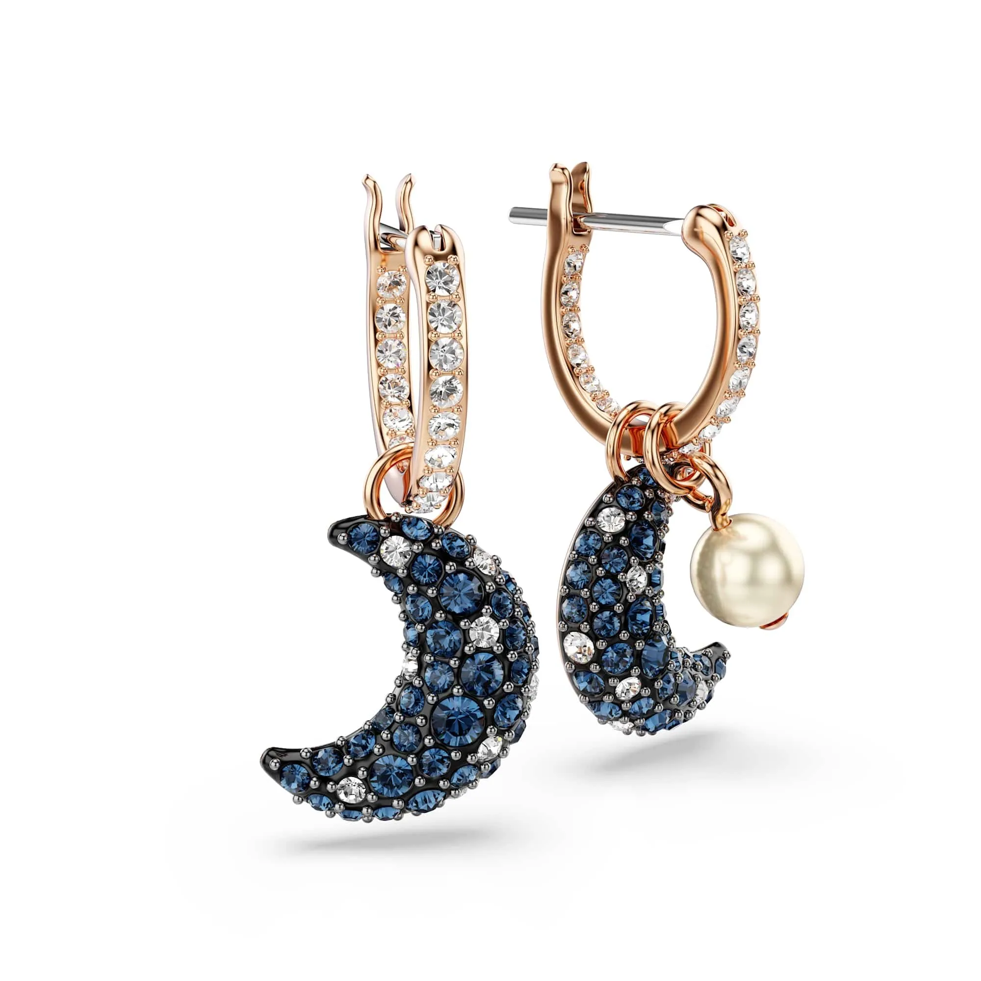 Swarovski Orecchini pendenti Luna, Crystal Pearl, Design asimmetrico, Luna, Multicolore, Placcato color oro rosa - immagine 3