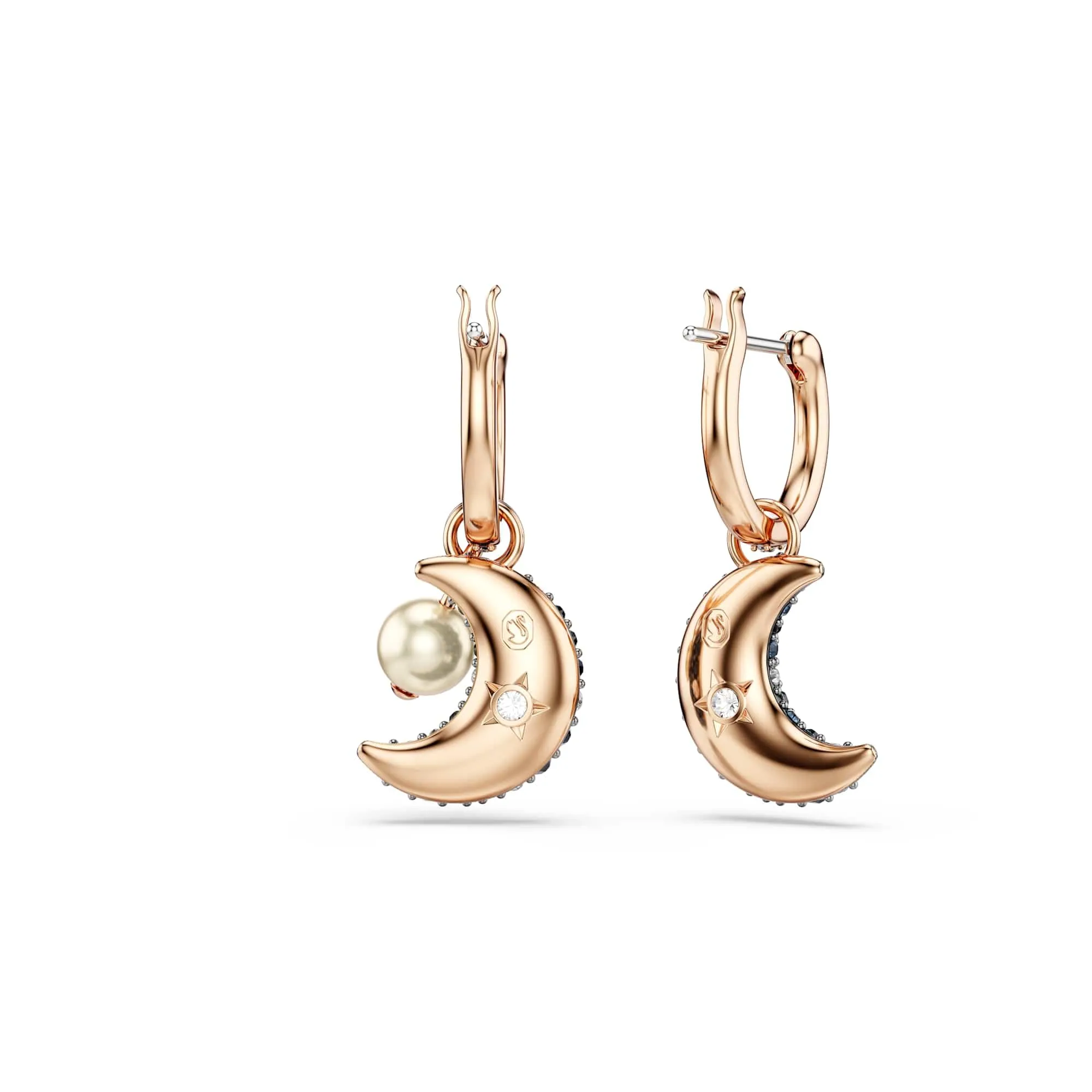 Swarovski Orecchini pendenti Luna, Crystal Pearl, Design asimmetrico, Luna, Multicolore, Placcato color oro rosa - immagine 4