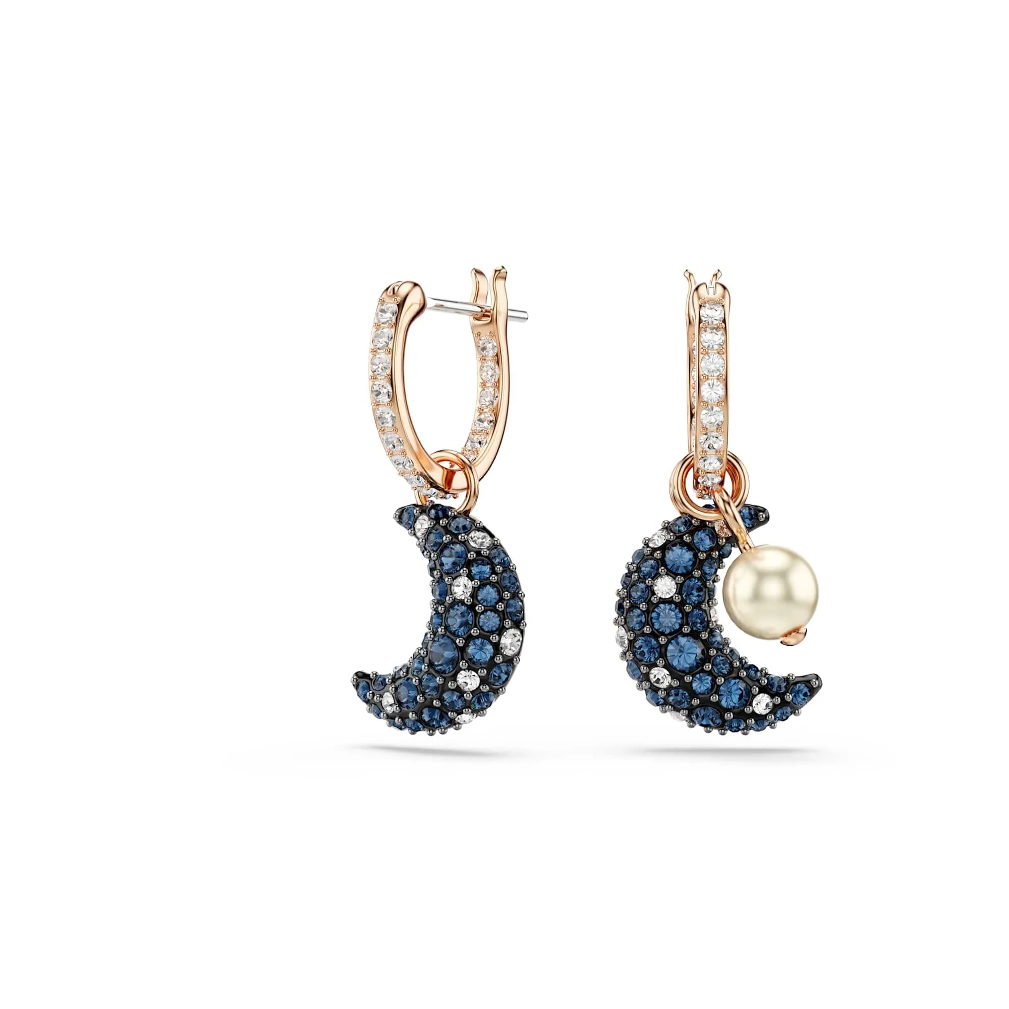 Swarovski Orecchini pendenti Luna, Crystal Pearl, Design asimmetrico, Luna, Multicolore, Placcato color oro rosa - immagine 5