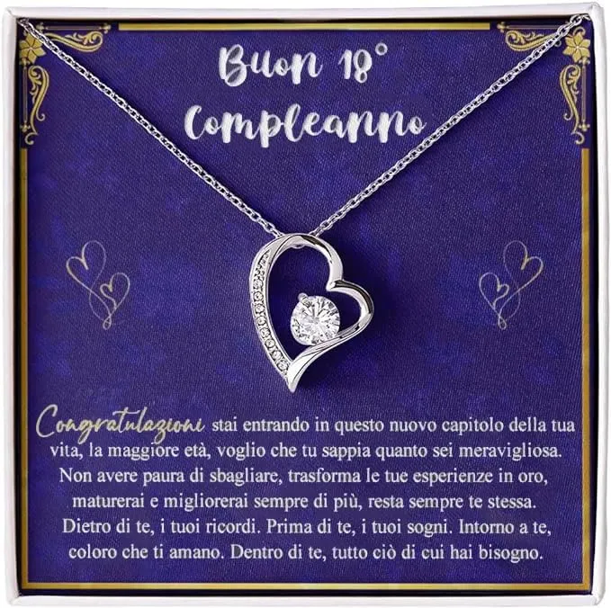 Bramart Collana Donna Compleanno 18 Anni, Finitura in Oro, Argento Idee Regali per lei Festa Evento speciale - Cofanetto con DEDICA incluso (Argento - 18 Anni) - immagine 1