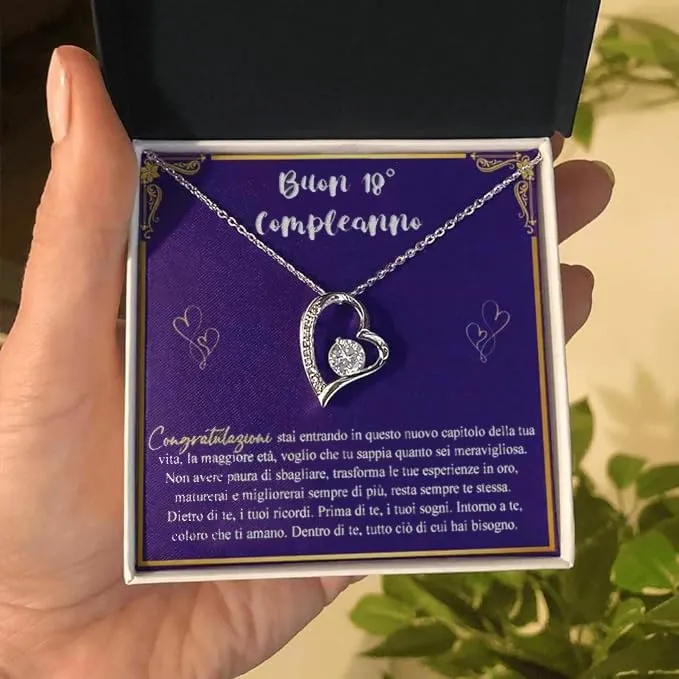 Bramart Collana Donna Compleanno 18 Anni, Finitura in Oro, Argento Idee Regali per lei Festa Evento speciale - Cofanetto con DEDICA incluso (Argento - 18 Anni) - immagine 2