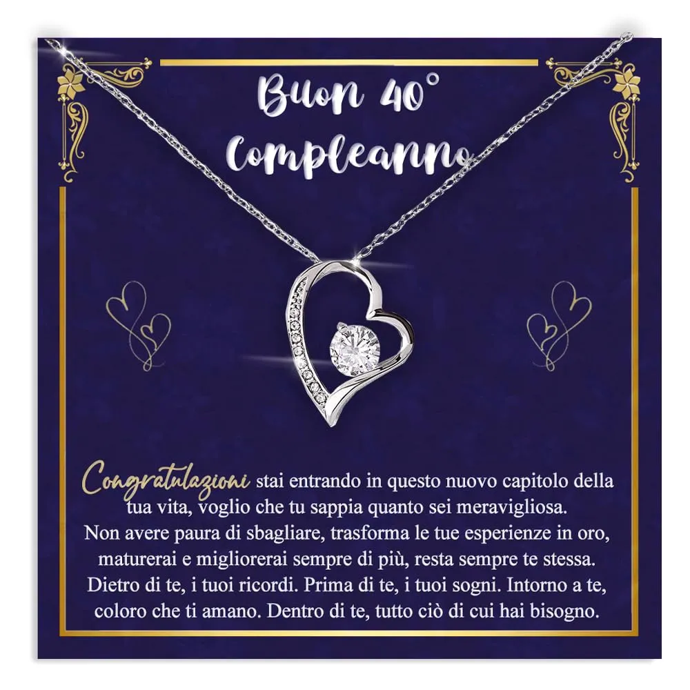 Bramart Collana Donna Compleanno 40 Anni, Finitura in Oro, Argento Idee Regali per lei Festa Evento speciale - Cofanetto con DEDICA incluso (Argento - 40 Anni) - immagine 1