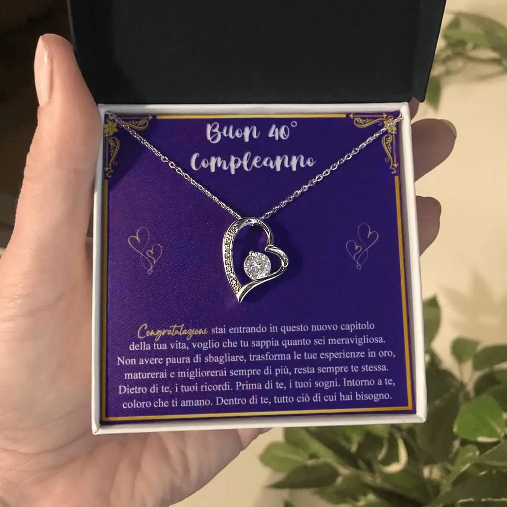 Bramart Collana Donna Compleanno 40 Anni, Finitura in Oro, Argento Idee Regali per lei Festa Evento speciale - Cofanetto con DEDICA incluso (Argento - 40 Anni) - immagine 2