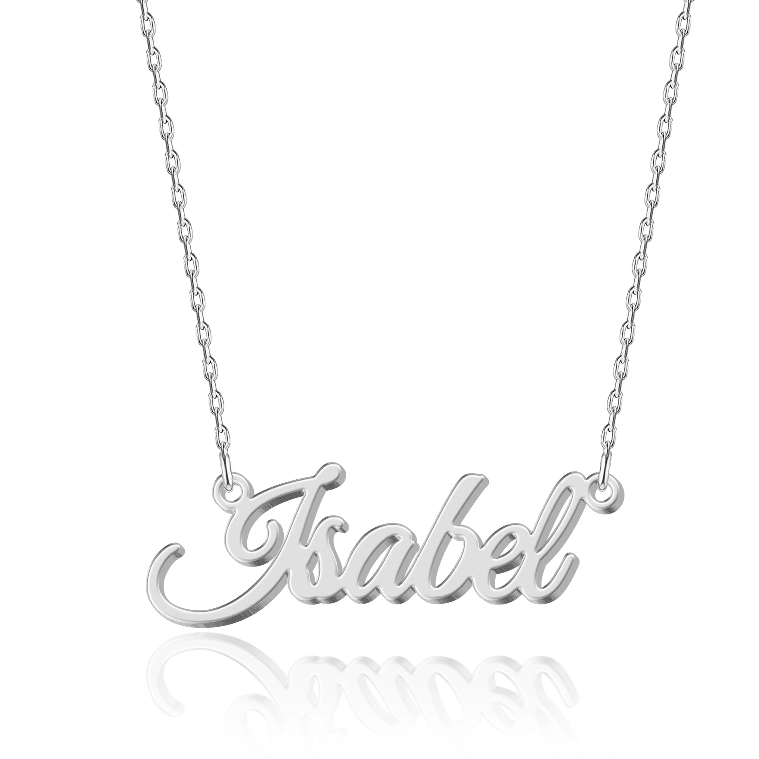 UMAGICBOX Collana in Argento Personalizzata con Nome Isabel - Pendente in Acciaio Inossidabile Inciso su Misura per Donne - Regalo per Compleanni, Anniversari, Lauree e San Valentino - immagine 1