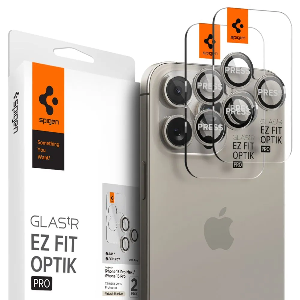 Pellicola protettiva per fotocamera posteriore Spigen GlastR EZ FIT Optik Pro per Apple iPhone 16 Pro Max, Vetro Temperato, Set 2 pezzi, Grigio AGL07163 - immagine 1