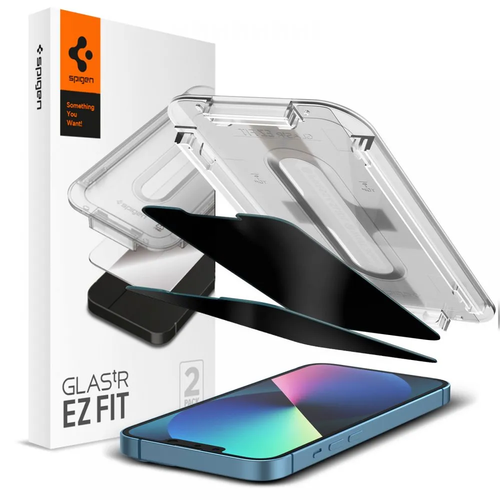 Pellicola protettiva per schermo Privacy Spigen GlastR EZ FIT per Apple iPhone 17e / 16e / 14 / 13 Pro, Vetro temperato, Full Glue, Set 2 pezzi AGL03388 - immagine 1