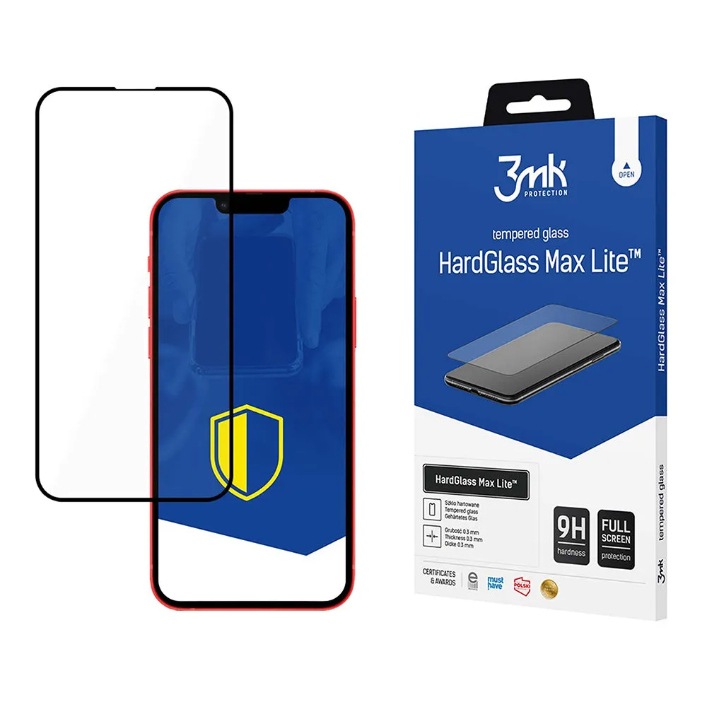 Pellicola protettiva per schermo 3MK HardGlass Max Lite per Apple iPhone 17e / 16e / 14 / 13 Pro, Vetro temperato, Full Glue, Nero - immagine 1