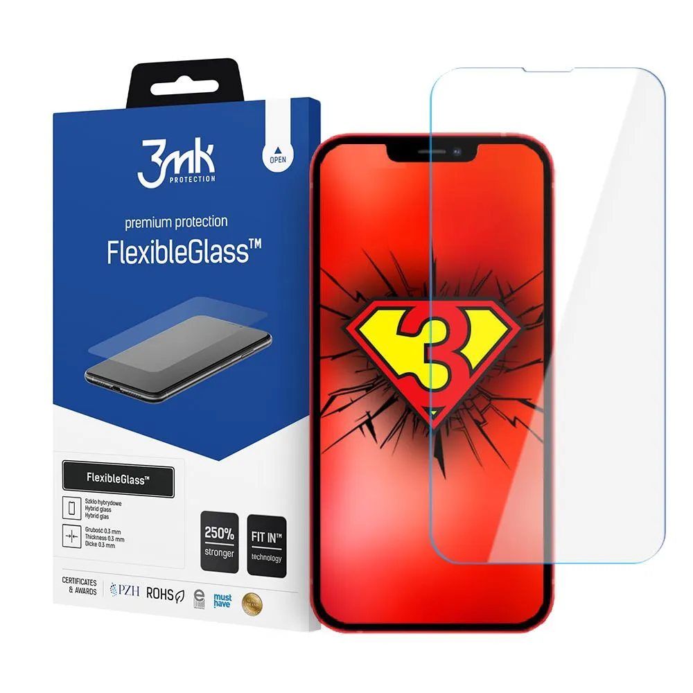 Pellicola protettiva per schermo 3MK FlexibleGlass per Apple iPhone 17e / 16e / 14 / 13 Pro, Vetro Flessibile, Colla Completa - immagine 1