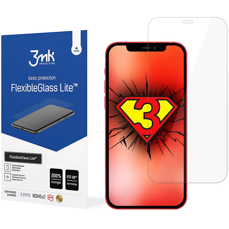 Pellicola protettiva per schermo 3MK FlexibleGlass Lite per Apple iPhone 12 / 12 Pro, Vetro Flessibile, Colla Totale - immagine 1