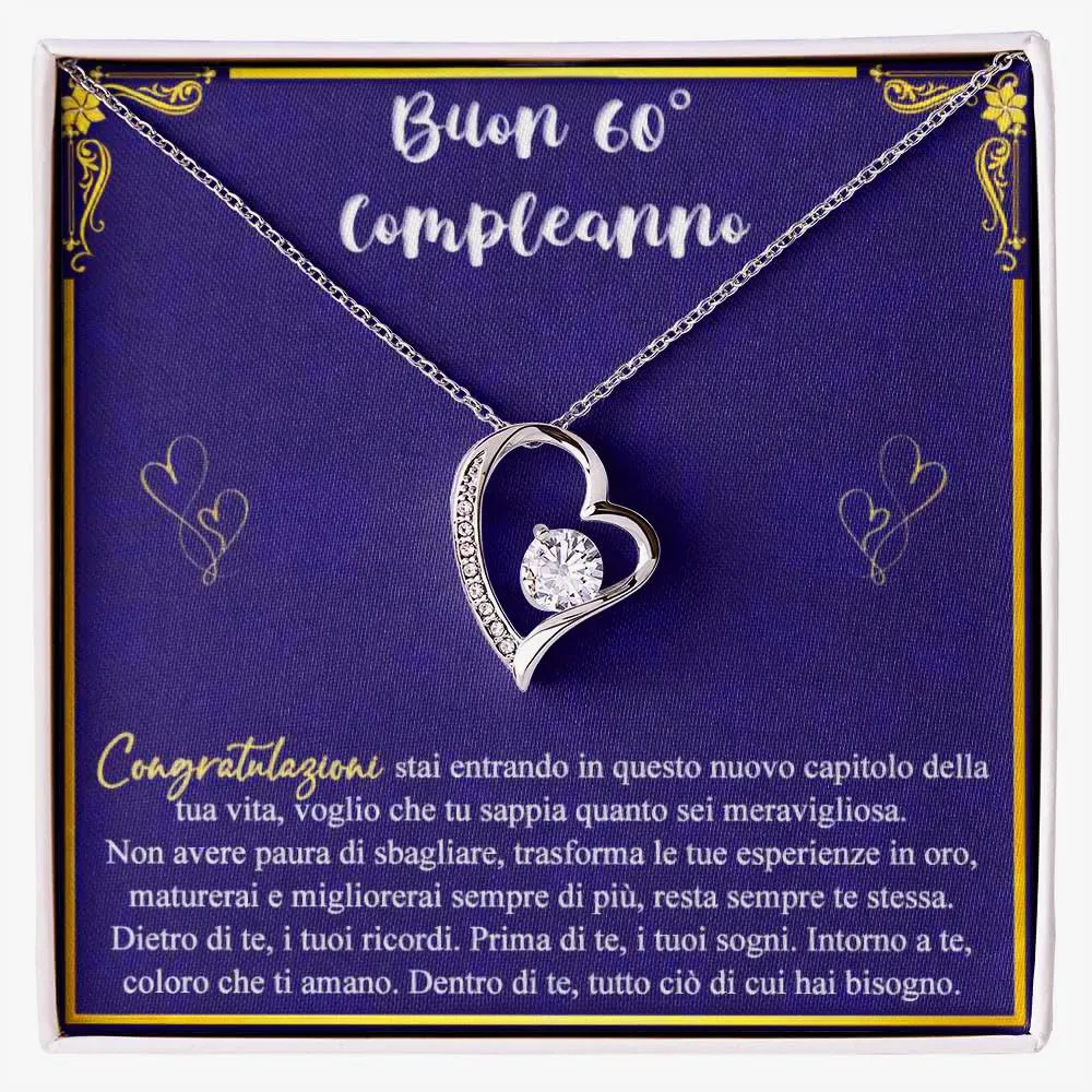 Bramart Collana Donna Compleanno 60 Anni, Finitura in Oro, Argento Idee Regali per lei Festa Evento speciale - Cofanetto con DEDICA incluso (Argento - 60 Anni) - immagine 1