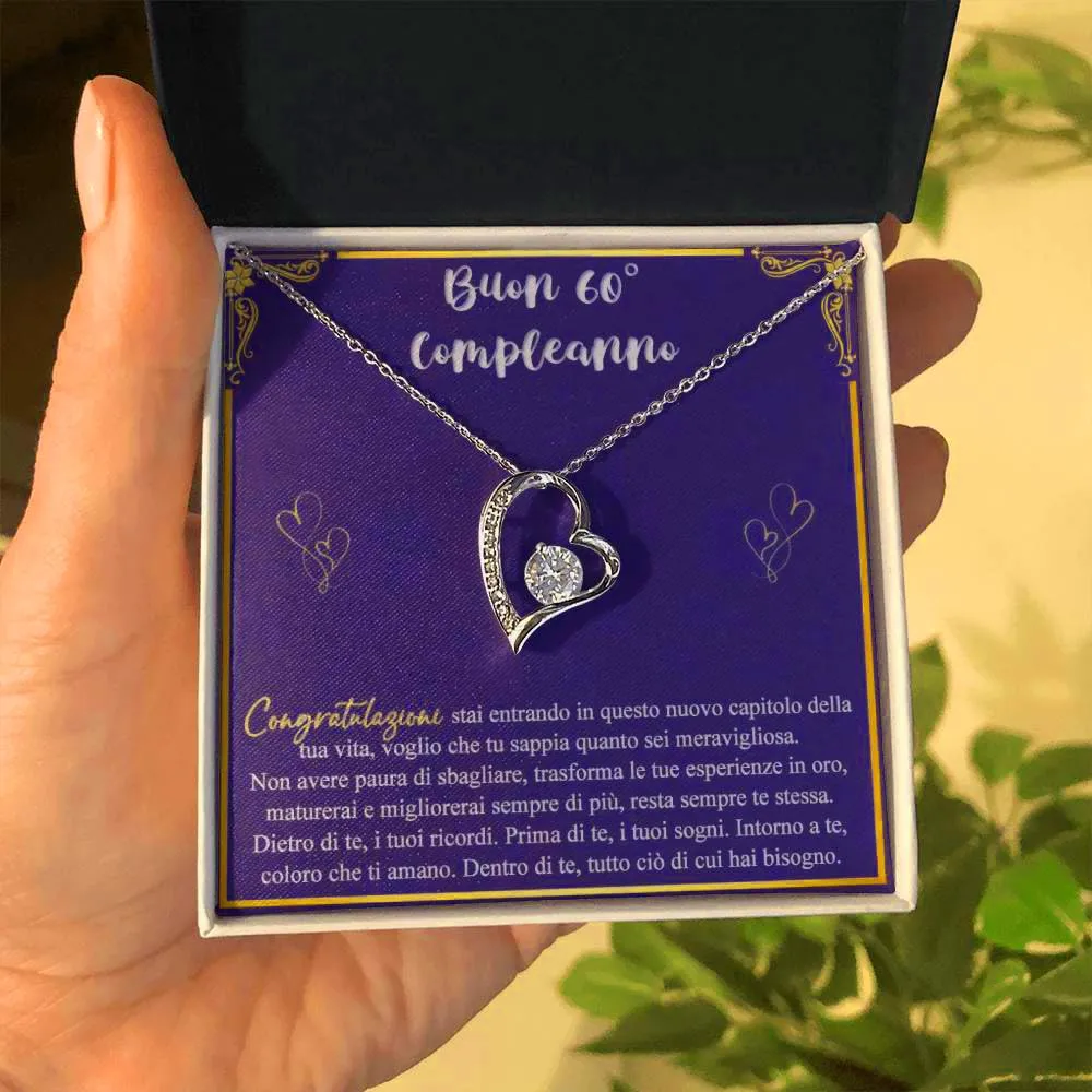 Bramart Collana Donna Compleanno 60 Anni, Finitura in Oro, Argento Idee Regali per lei Festa Evento speciale - Cofanetto con DEDICA incluso (Argento - 60 Anni) - immagine 2