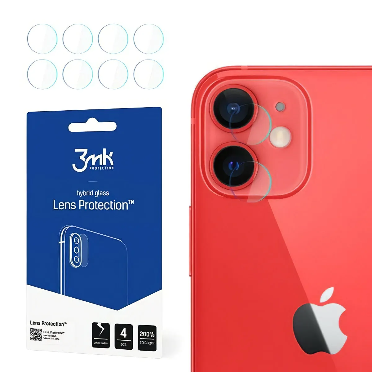 Pellicola protettiva per fotocamera posteriore 3MK Protection per Apple iPhone 12, vetro flessibile, set da 4 pezzi, trasparente - immagine 1