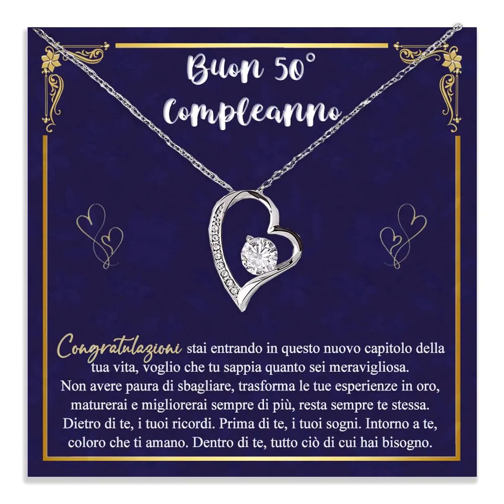 Bramart Collana Donna Compleanno 50 Anni, Finitura in Oro, Argento Idee Regali per lei Festa Evento speciale - Cofanetto con DEDICA incluso (Argento - 50 Anni) - immagine 1