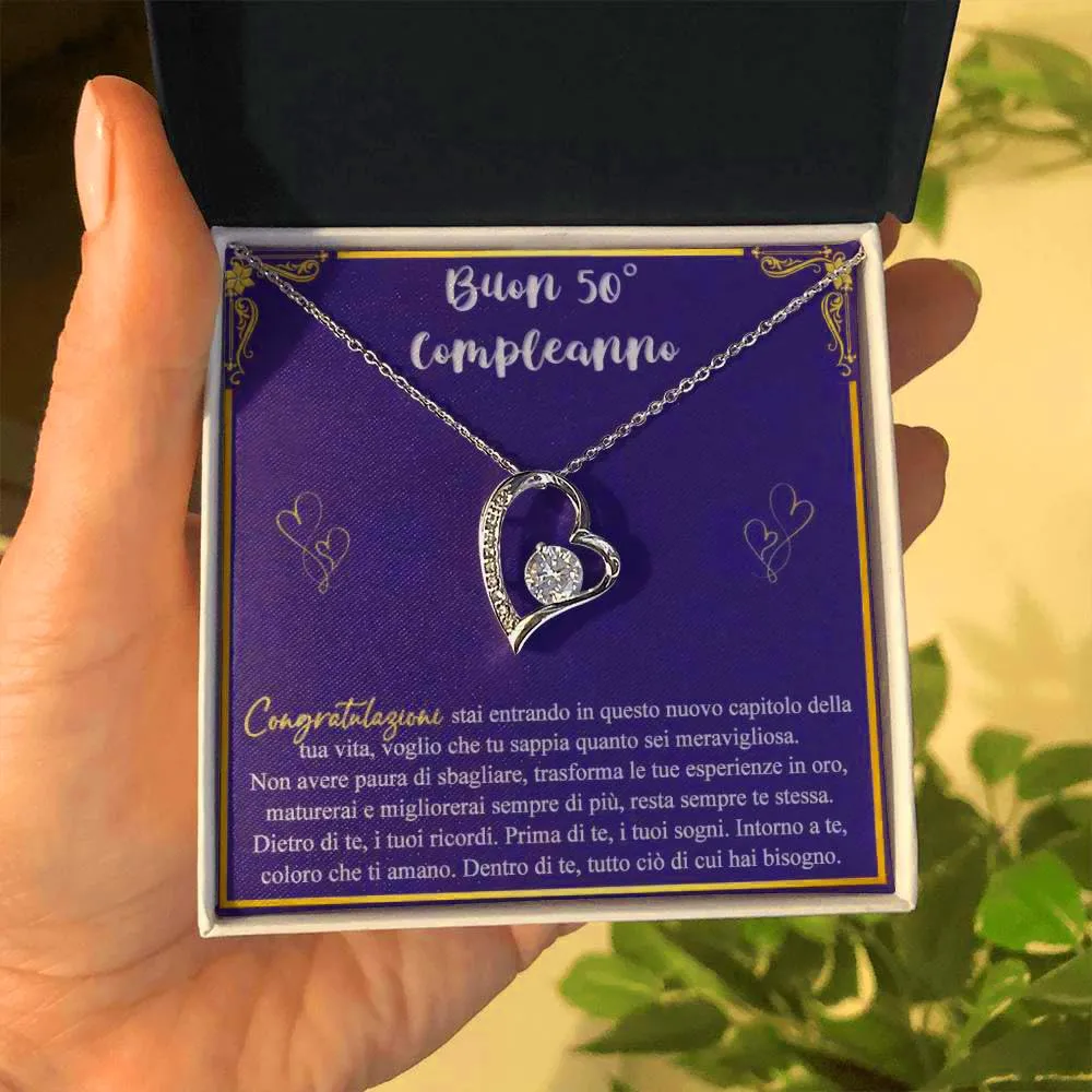 Bramart Collana Donna Compleanno 50 Anni, Finitura in Oro, Argento Idee Regali per lei Festa Evento speciale - Cofanetto con DEDICA incluso (Argento - 50 Anni) - immagine 2