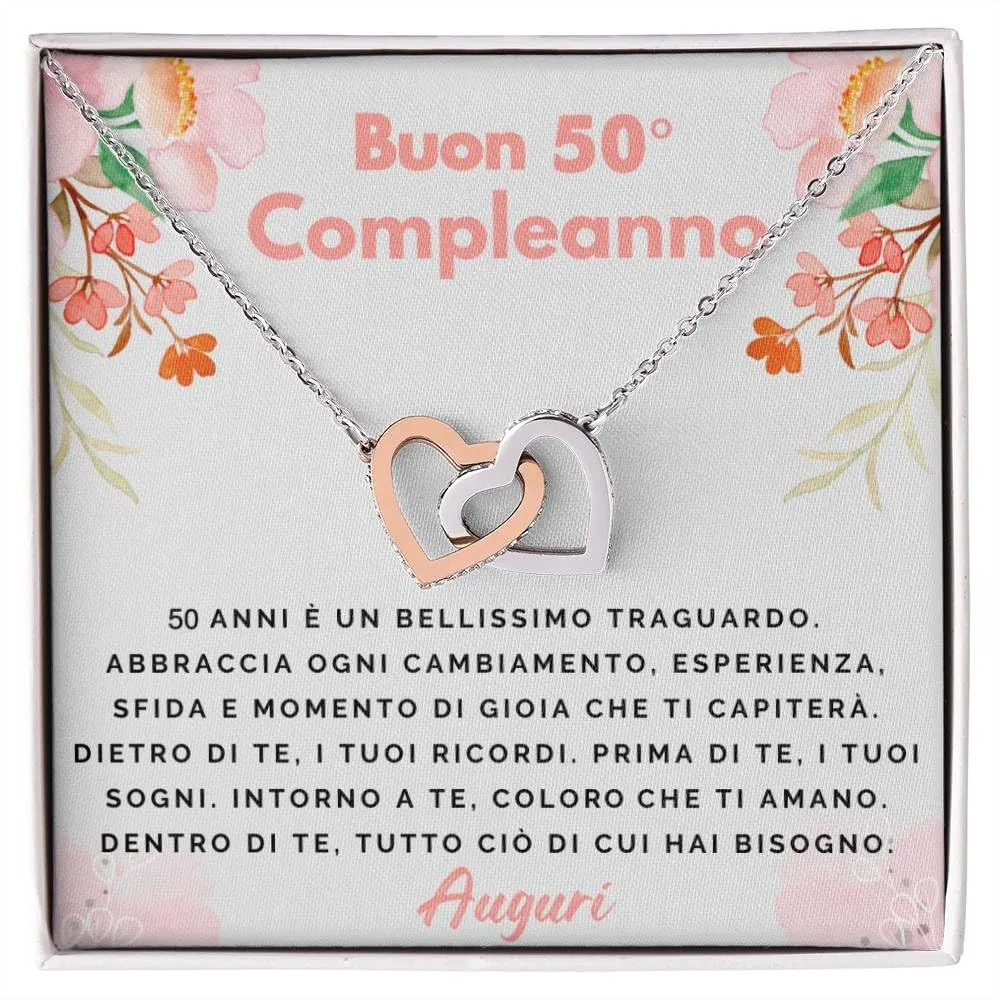 Bramart Collana Donna Compleanno 50 Anni Finitura in Oro, Argento Idee Regali per lei Festa Evento speciale - Cofanetto con DEDICA incluso (Oro - 50 Anni) - immagine 1