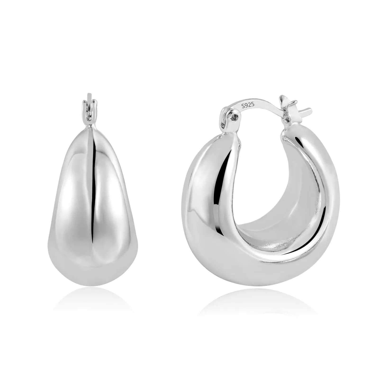 Orecchini Mezzaluna Spessi Argentati Léggeri Lucidi Design Glamour Donna - immagine 2