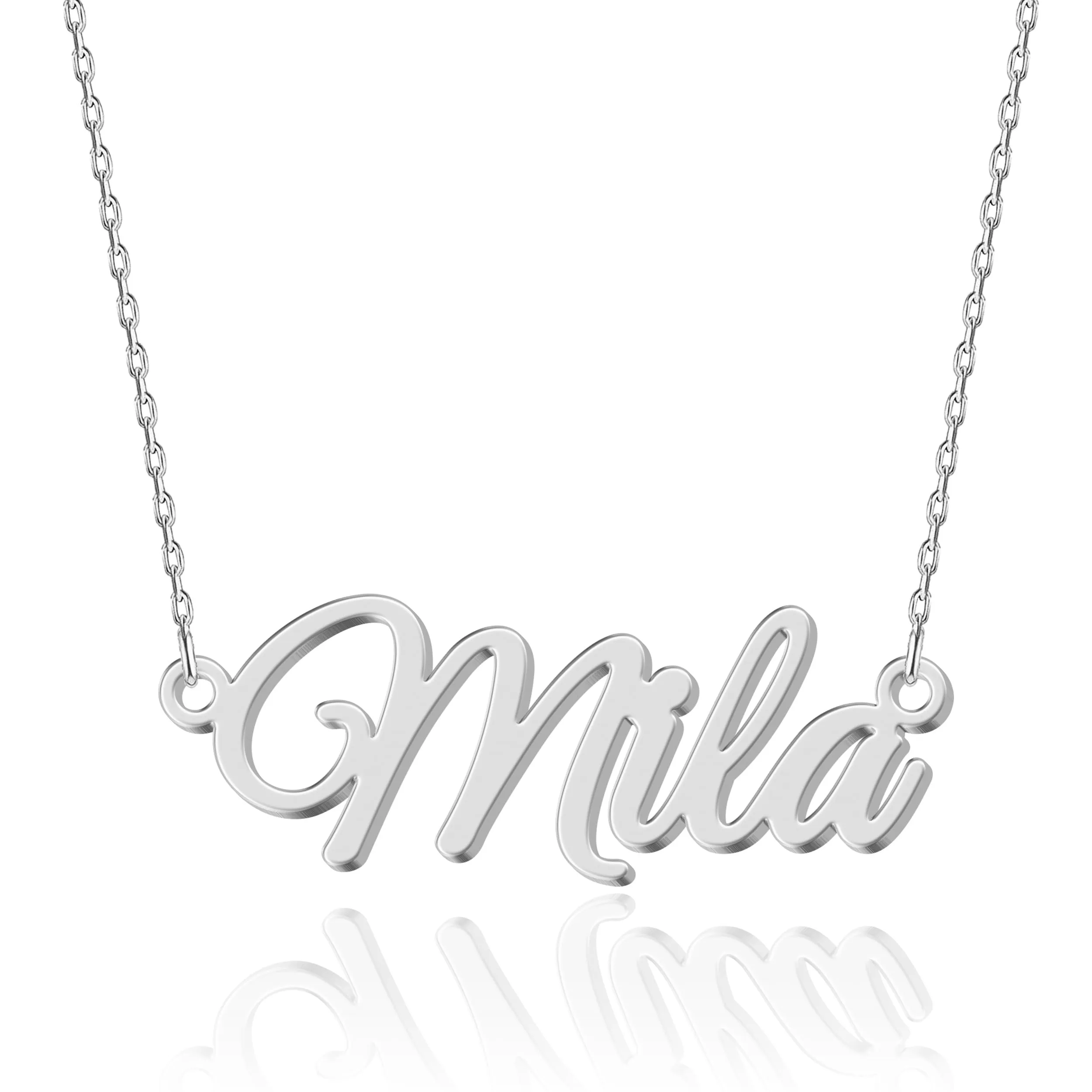 Collana con Nome Personalizzato Squisita | 14 Stili di Carattere a Scelta | Ciondolo in Acciaio Inox Placcato Oro 18K & Argento Sterling Personalizzabile | Idea Regalo Originale per Donna, M, Argento - immagine 1