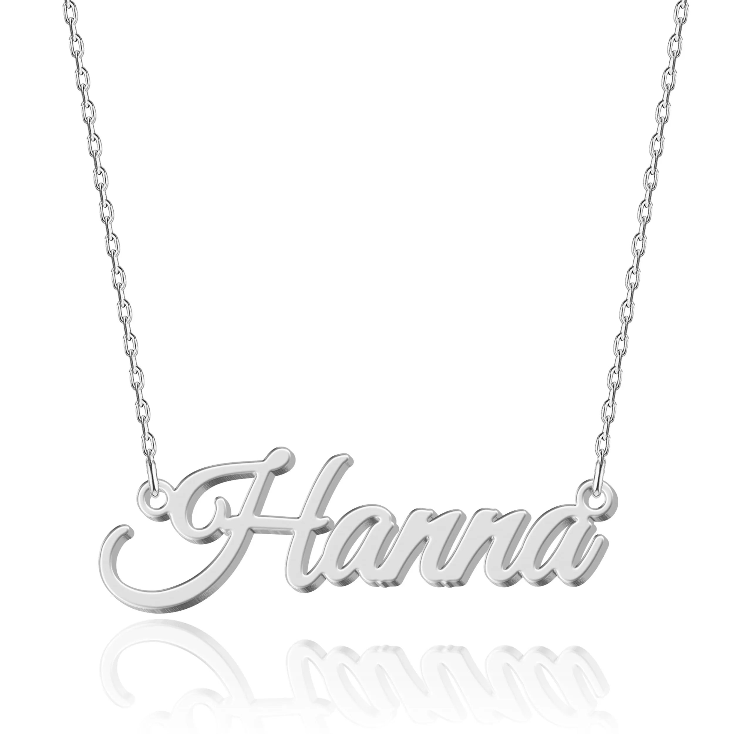 Collana con Nome Personalizzato Squisito | 14 Stili di Carattere a Scelta | Ciondolo in Acciaio Inox Placcato Oro 18K & Argento Sterling Personalizzabile | Idea Regalo Originale per Donna, M, Argento - immagine 1