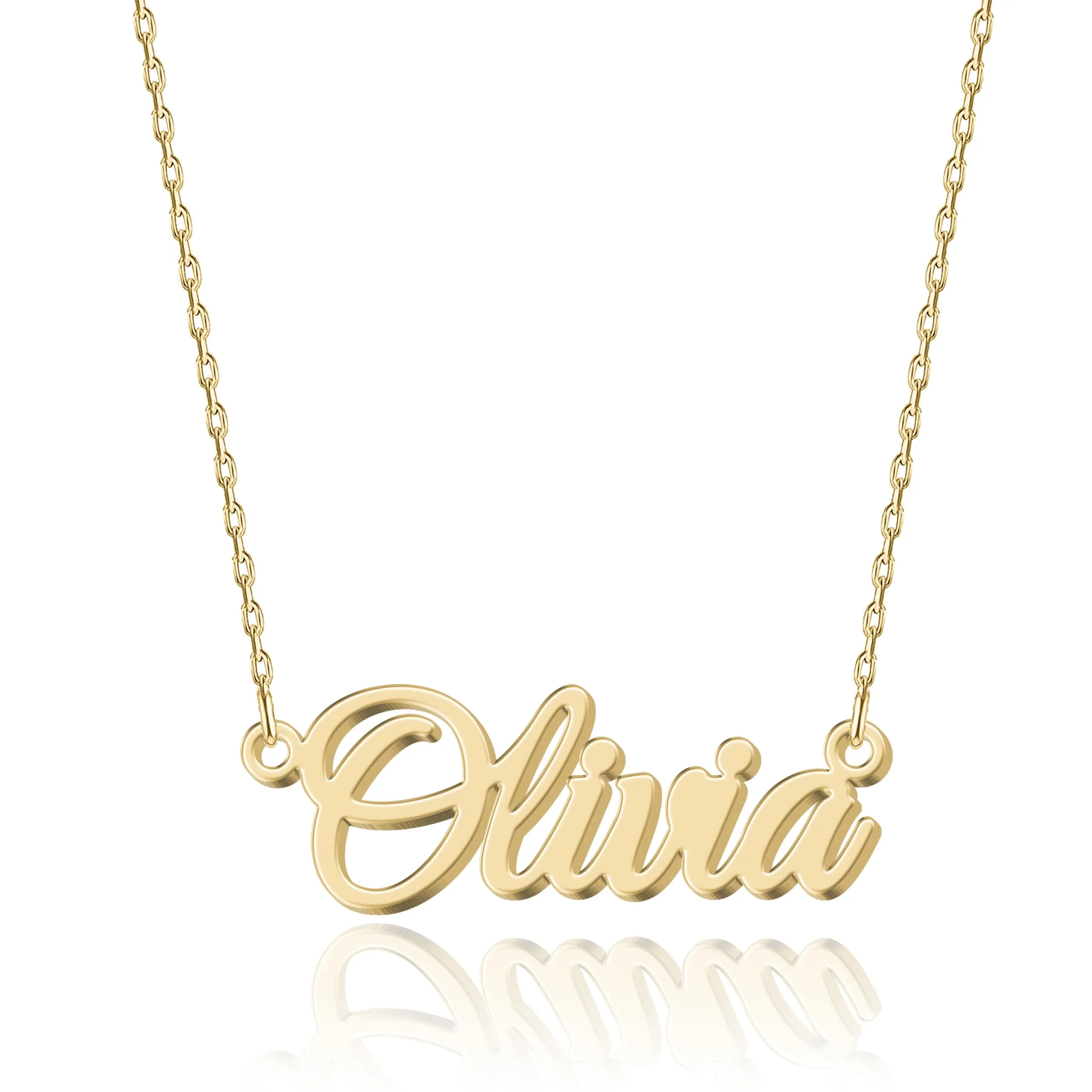 Collier con Nome Personalizzato Squisito | 14 Stili di Carattere a Scelta | Ciondolo in Acciaio Inox Placcato Oro 18K & Argento Sterling Personalizzabile | Idea Regalo Originale per Donna, M, Oro - immagine 1
