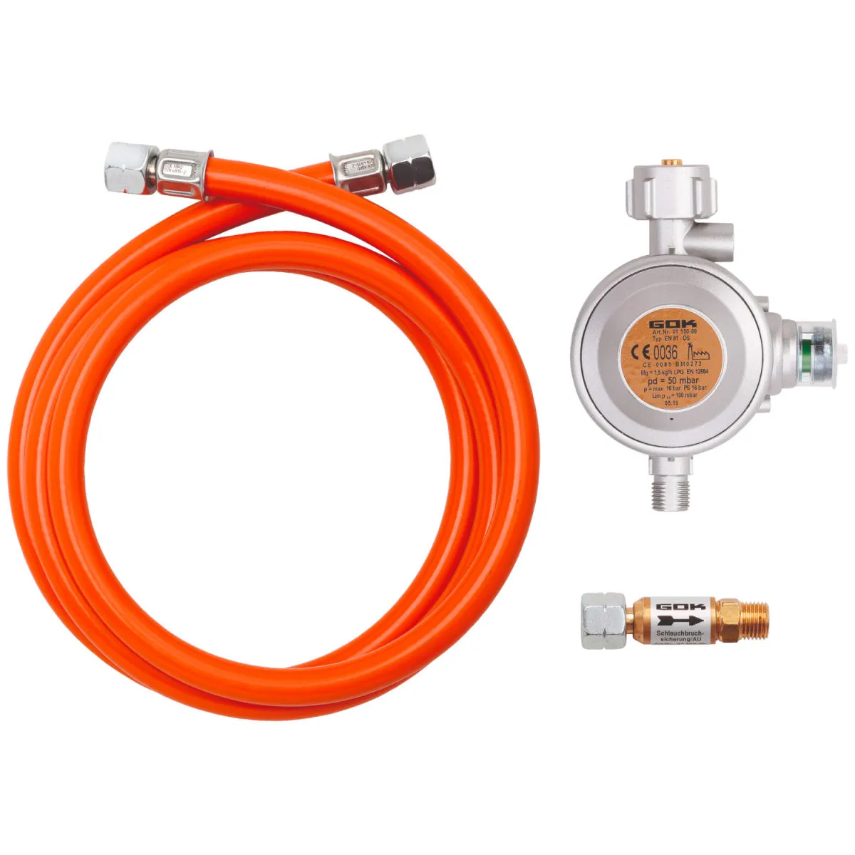 Bartscher Set collegamento gas regolatore riduttore per funghi riscaldanti; 6.4x3.5x18 cm (LxHxP); arancione/argento - immagine 1