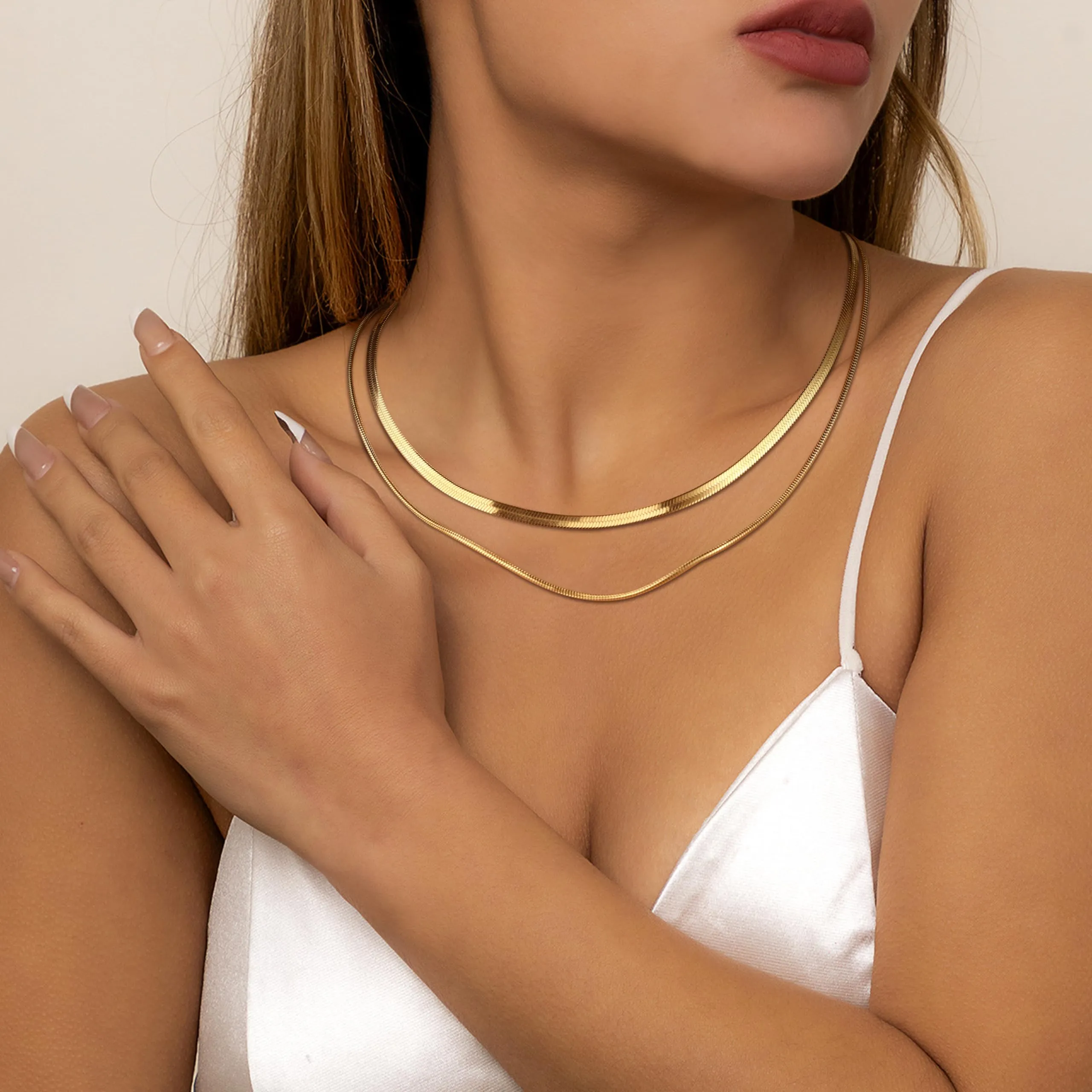 Finrezio Collana Placcato Oro 14 Carati Donna Catena Serpente - immagine 3
