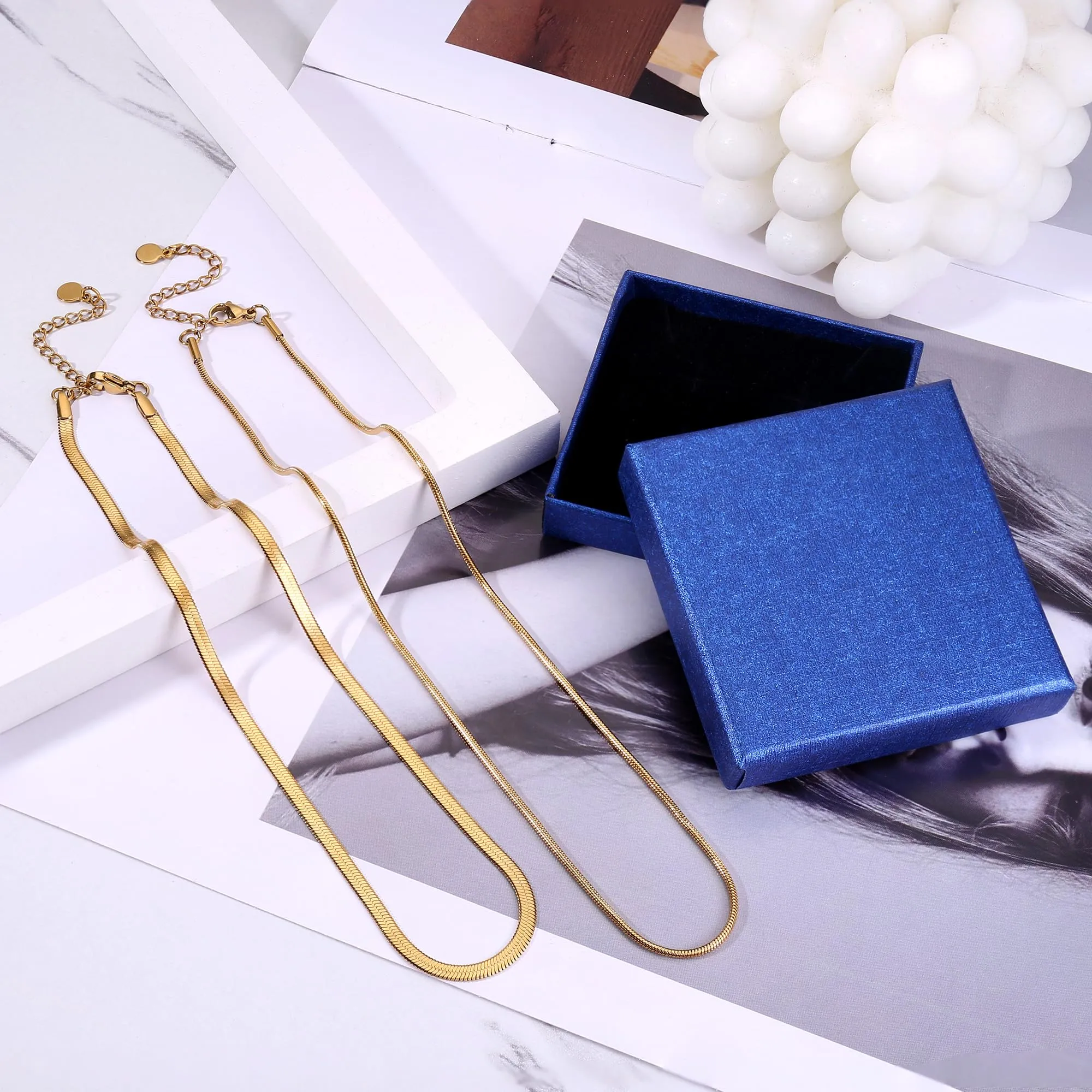 Finrezio Collana Placcato Oro 14 Carati Donna Catena Serpente - immagine 6