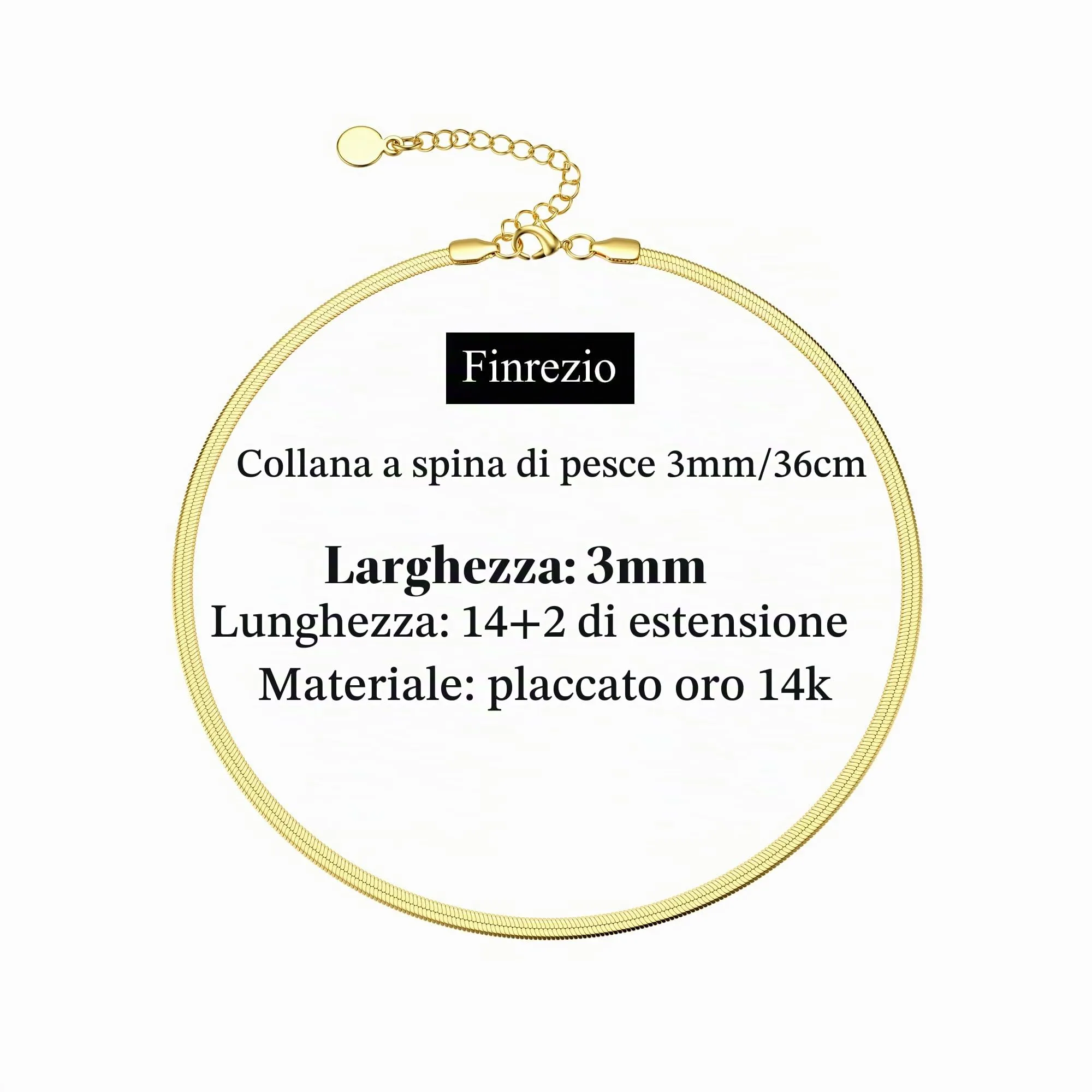 Finrezio Collana Placcato Oro 14 Carati Donna Catena Serpente - immagine 4