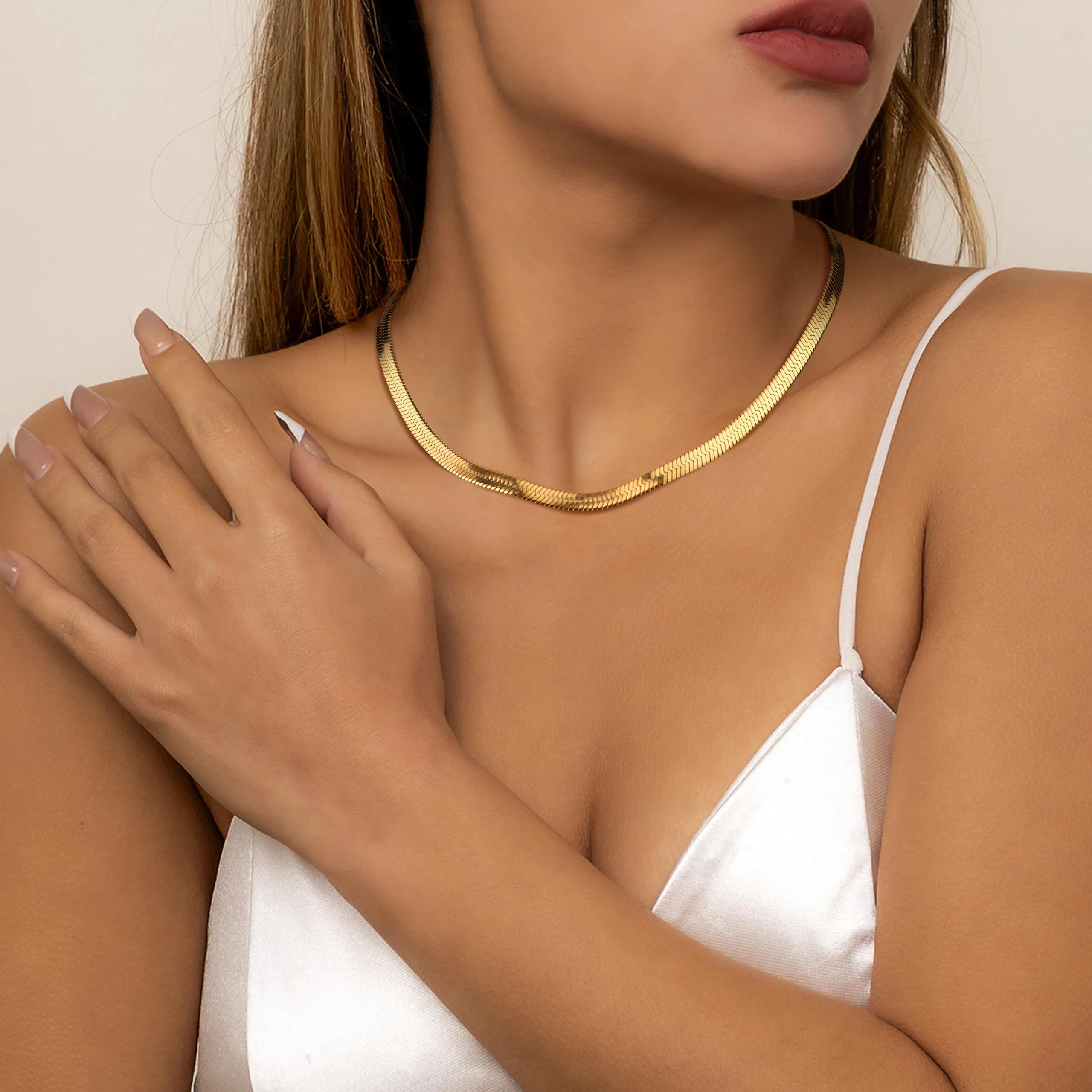 Finrezio Collana Placcato Oro 14 Carati Donna Catena Serpente - immagine 4