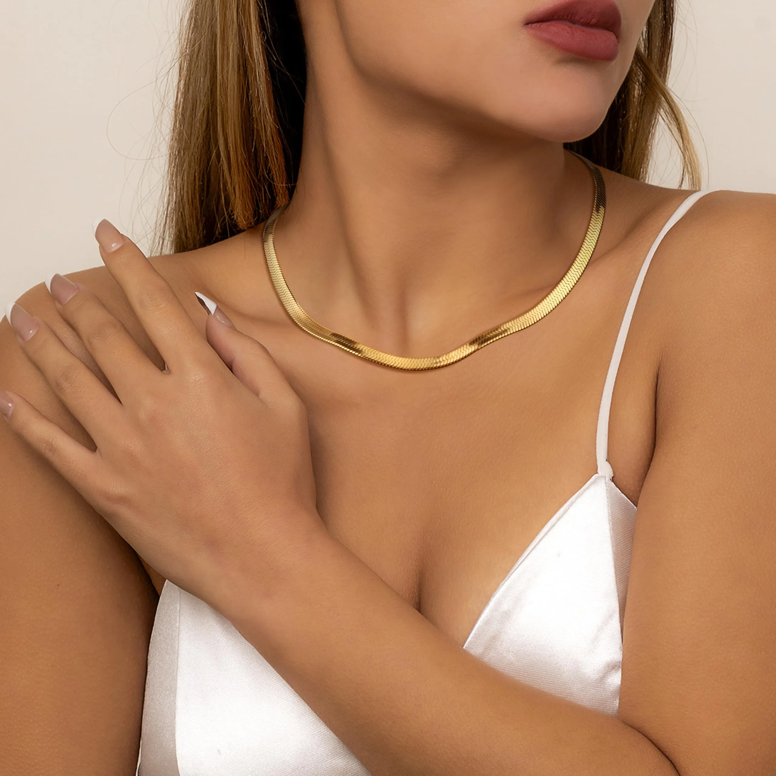 Finrezio Collana Placcato Oro 14 Carati Donna Catena Serpente - immagine 2