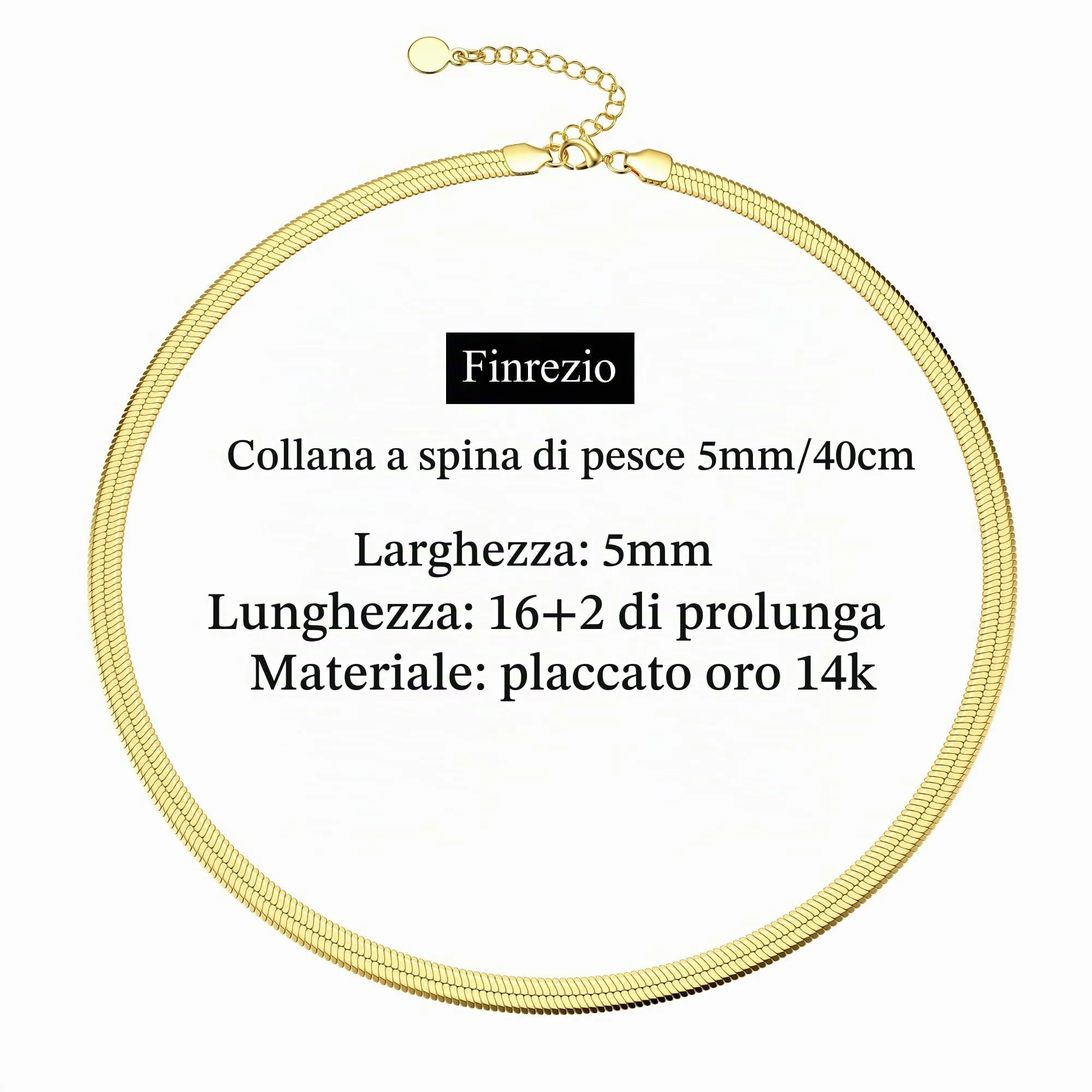 Finrezio Collana Placcato Oro 14 Carati Donna Catena Serpente - immagine 5